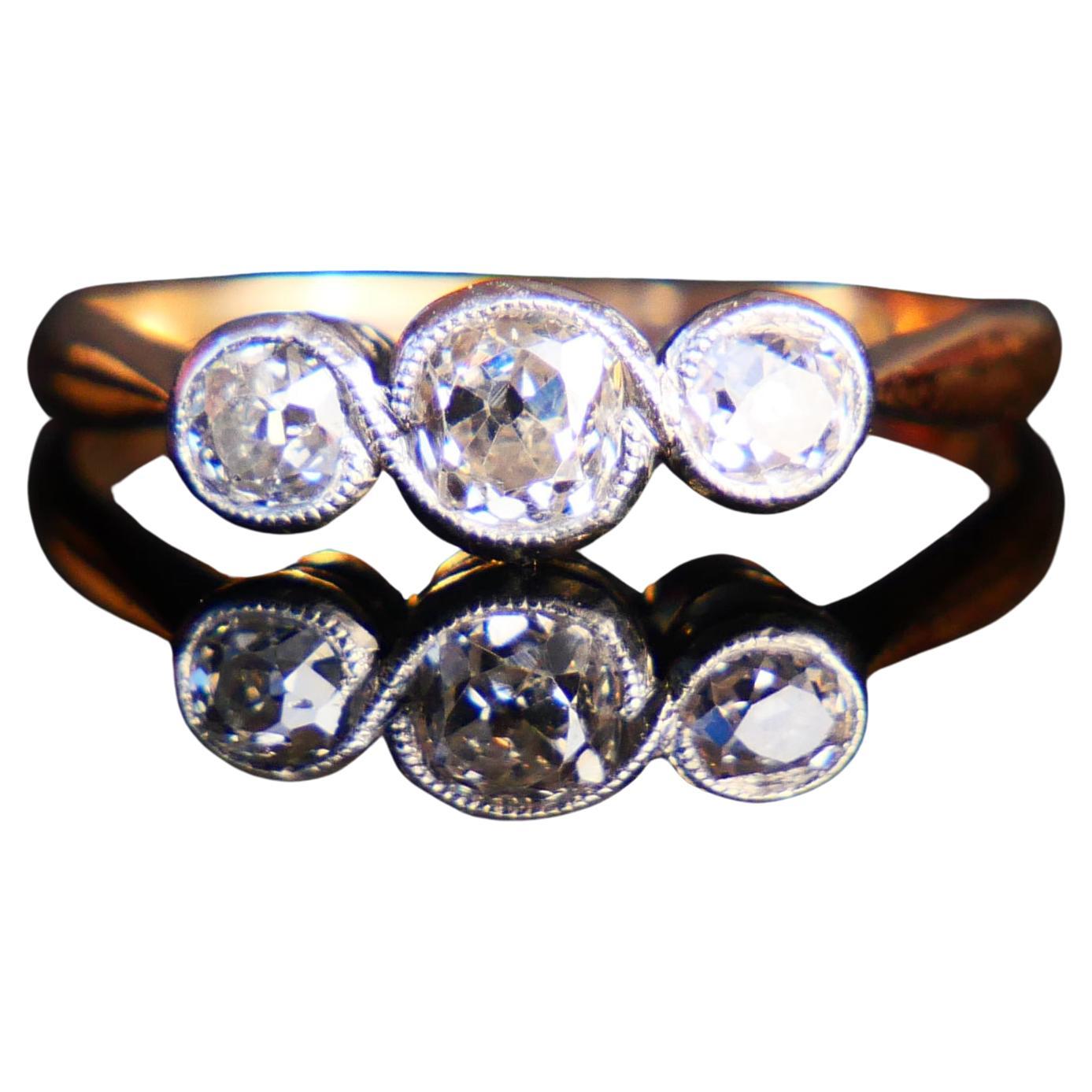 1932 Finish Three stones Ring 0.7 ctw. Diamonds solid 18KGold Ø US6.25 /2gr For Sale