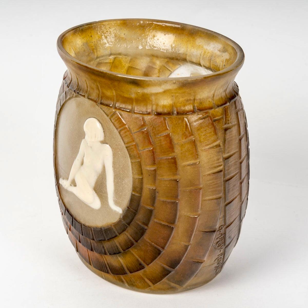 French 1932 Gabriel Argy Rousseau - Vase Jeunesse Younth Glass Pate De Verre For Sale