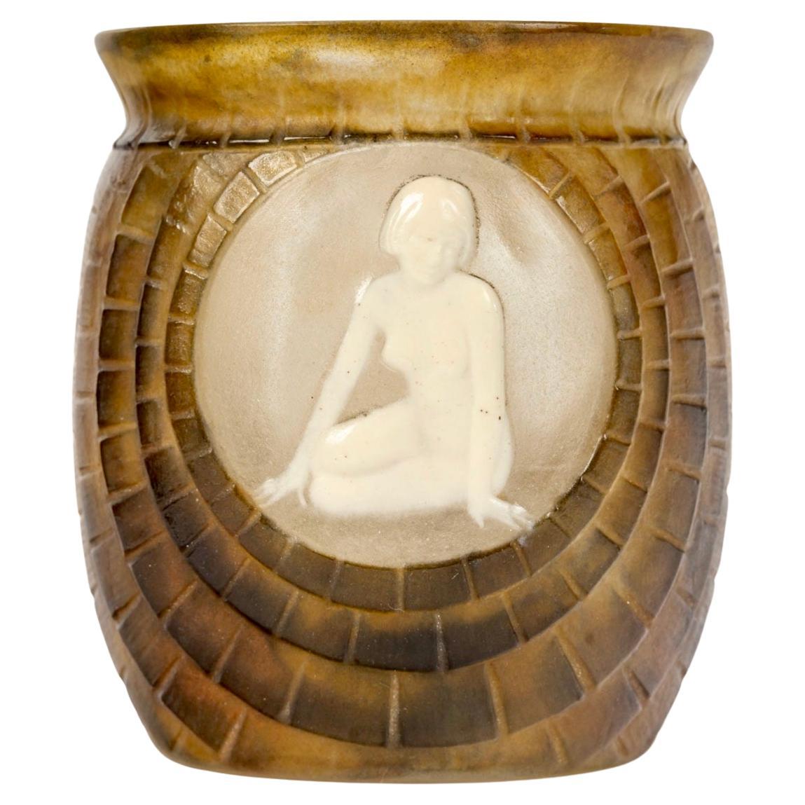 1932 Gabriel Argy Rousseau - Vase Jeunesse Younth Glass Pate De Verre For Sale