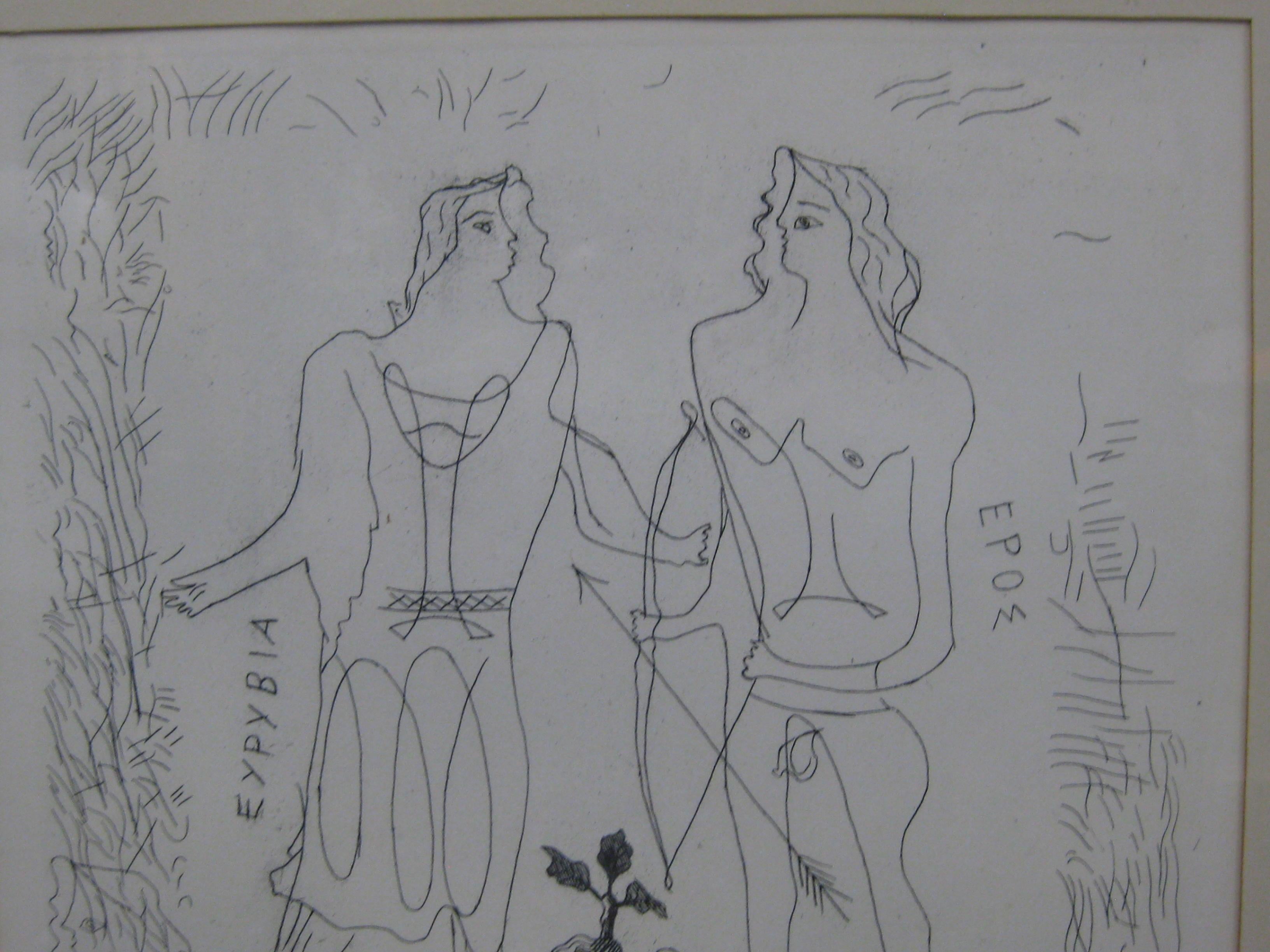1932 Georges Braque „Eros und Eurybia“ Original gerahmte Original-Radierung des französischen Künstlers (amerikanisch) im Angebot