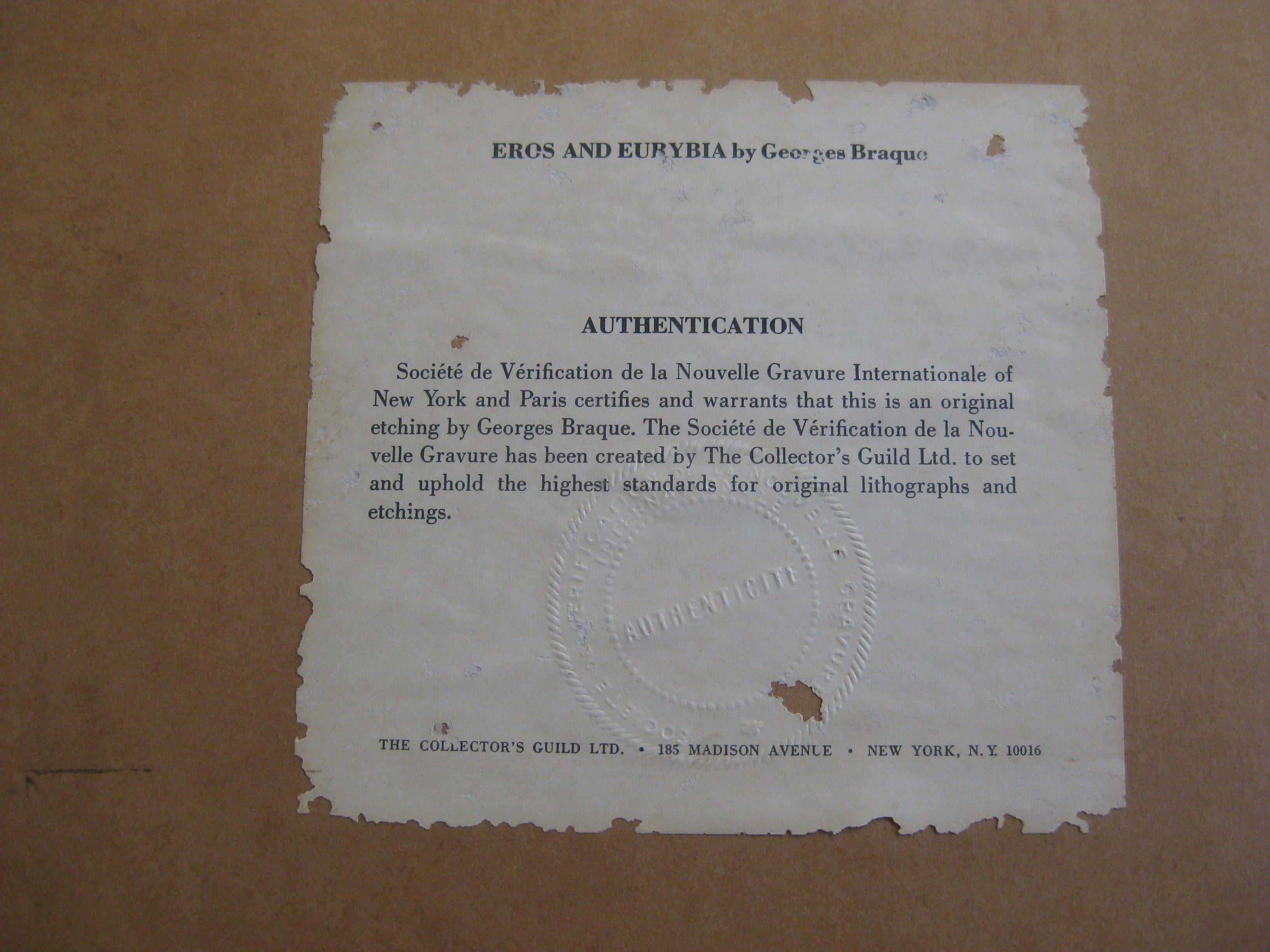 1932 Georges Braque „Eros und Eurybia“ Original gerahmte Original-Radierung des französischen Künstlers im Angebot 2