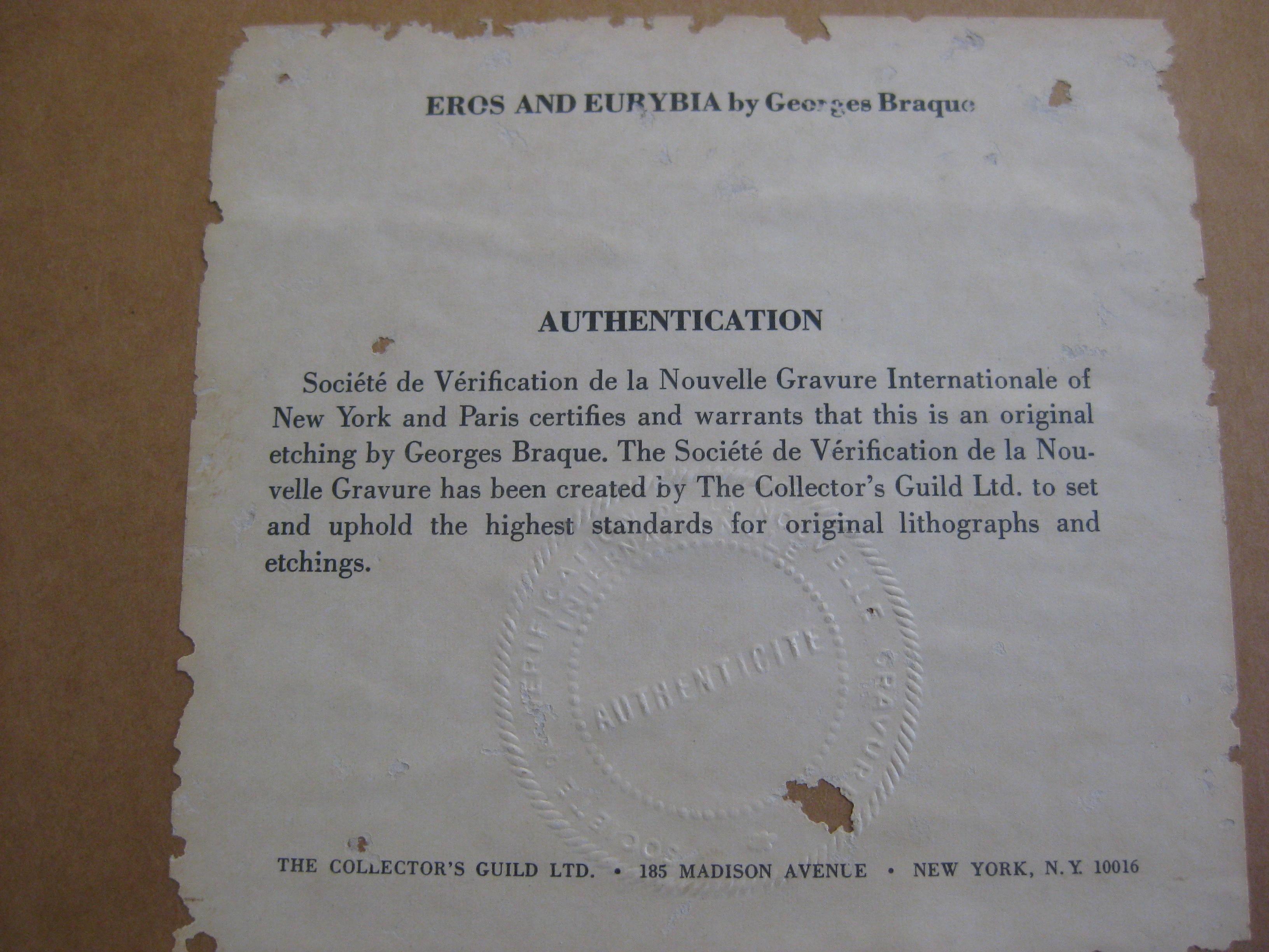 1932 Georges Braque „Eros und Eurybia“ Original gerahmte Original-Radierung des französischen Künstlers im Angebot 3