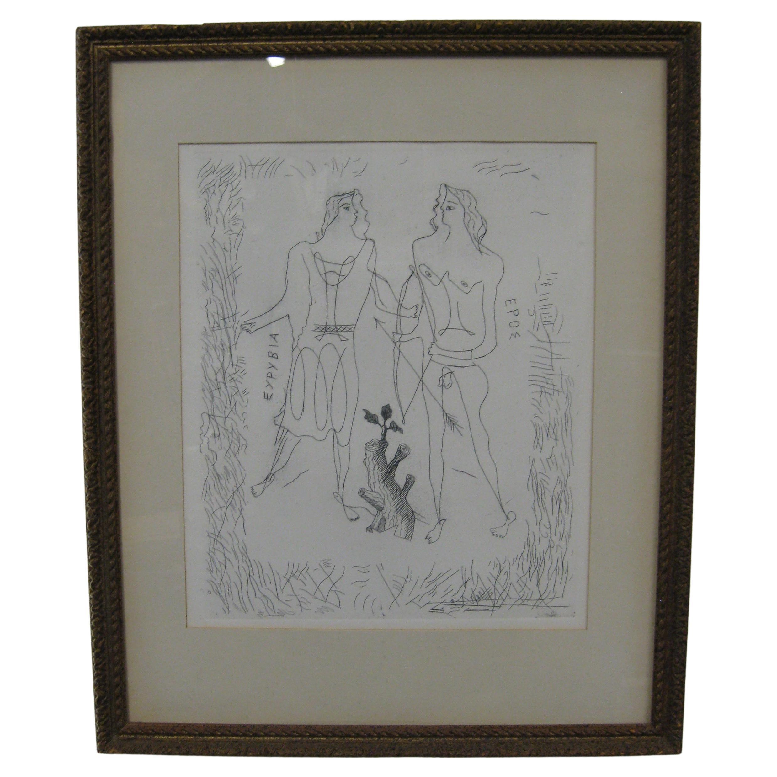 1932, Georges Braque "Eros and Eurybia" Original Etching Framed French Artist