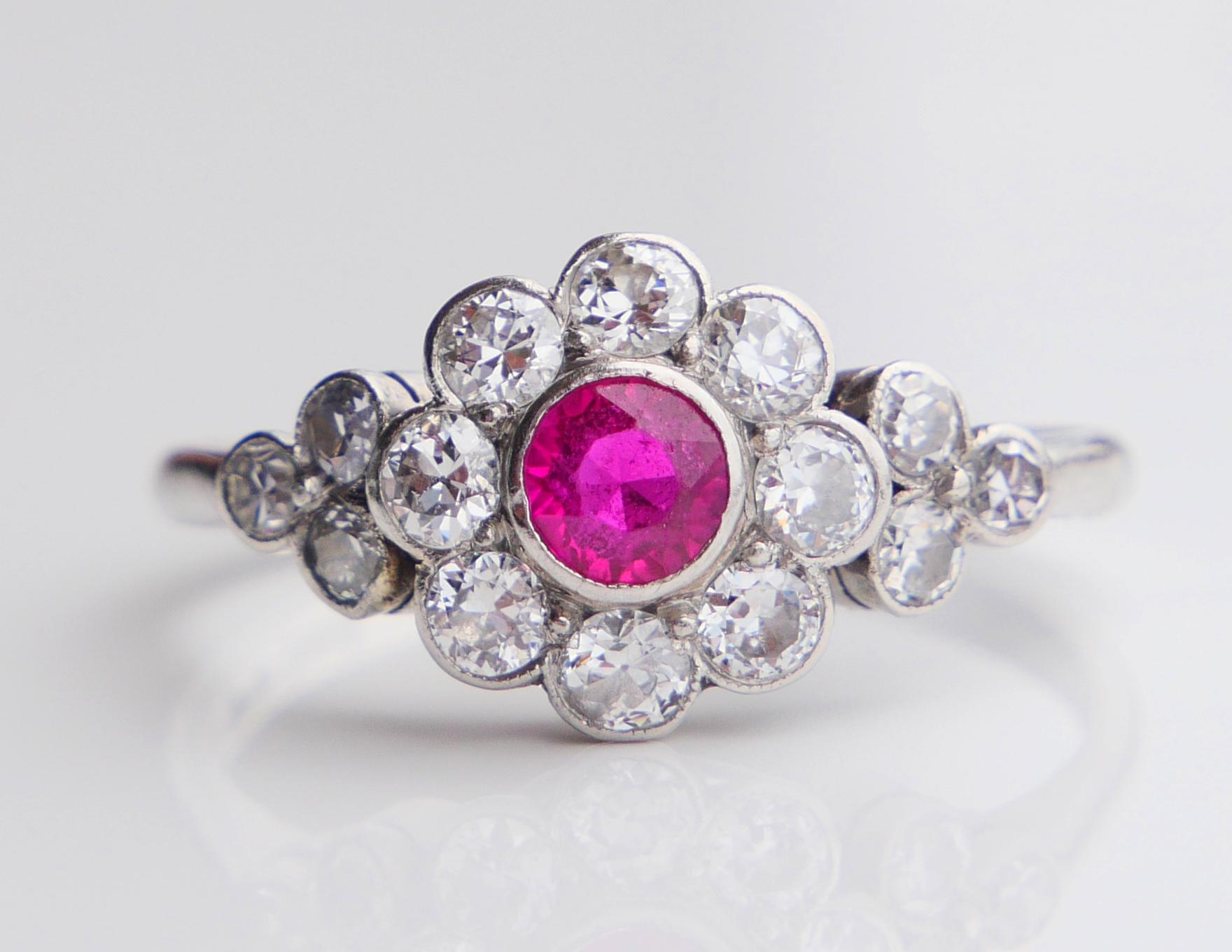 Anello Halo 1932 con rubino naturale 0,5ct e diamanti 1ctw in platino massiccio ØUS6,75 /3,8gr in vendita 6