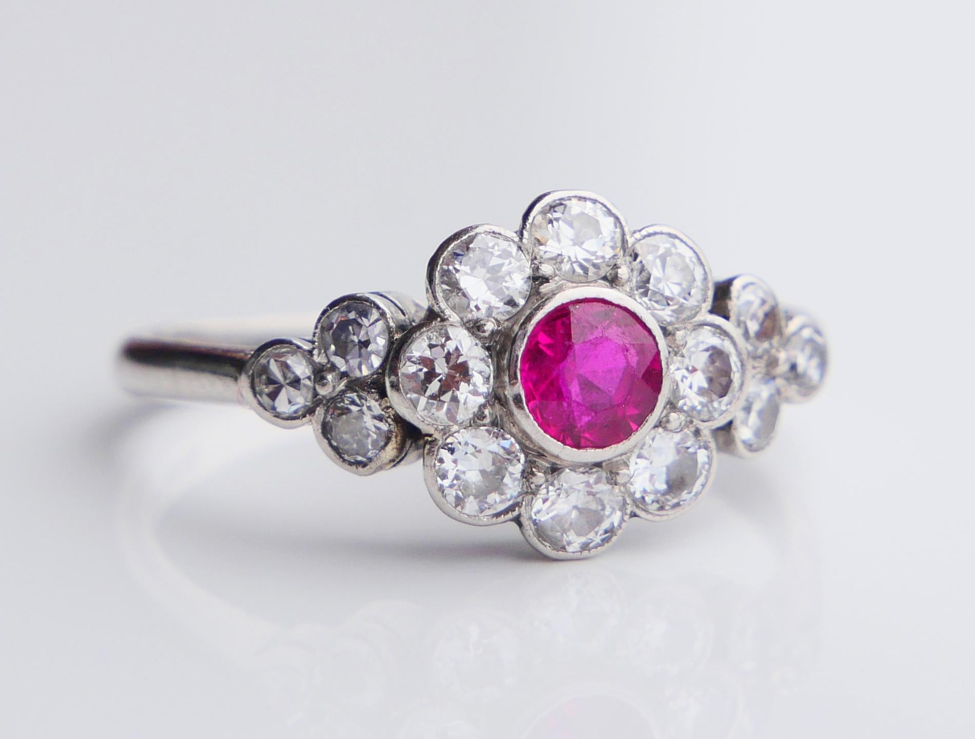 Anello Halo 1932 con rubino naturale 0,5ct e diamanti 1ctw in platino massiccio ØUS6,75 /3,8gr in vendita 7