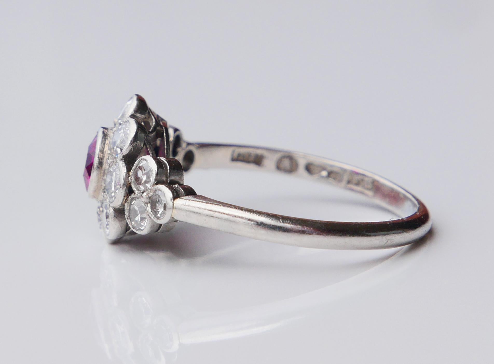 Anello Halo 1932 con rubino naturale 0,5ct e diamanti 1ctw in platino massiccio ØUS6,75 /3,8gr in vendita 8