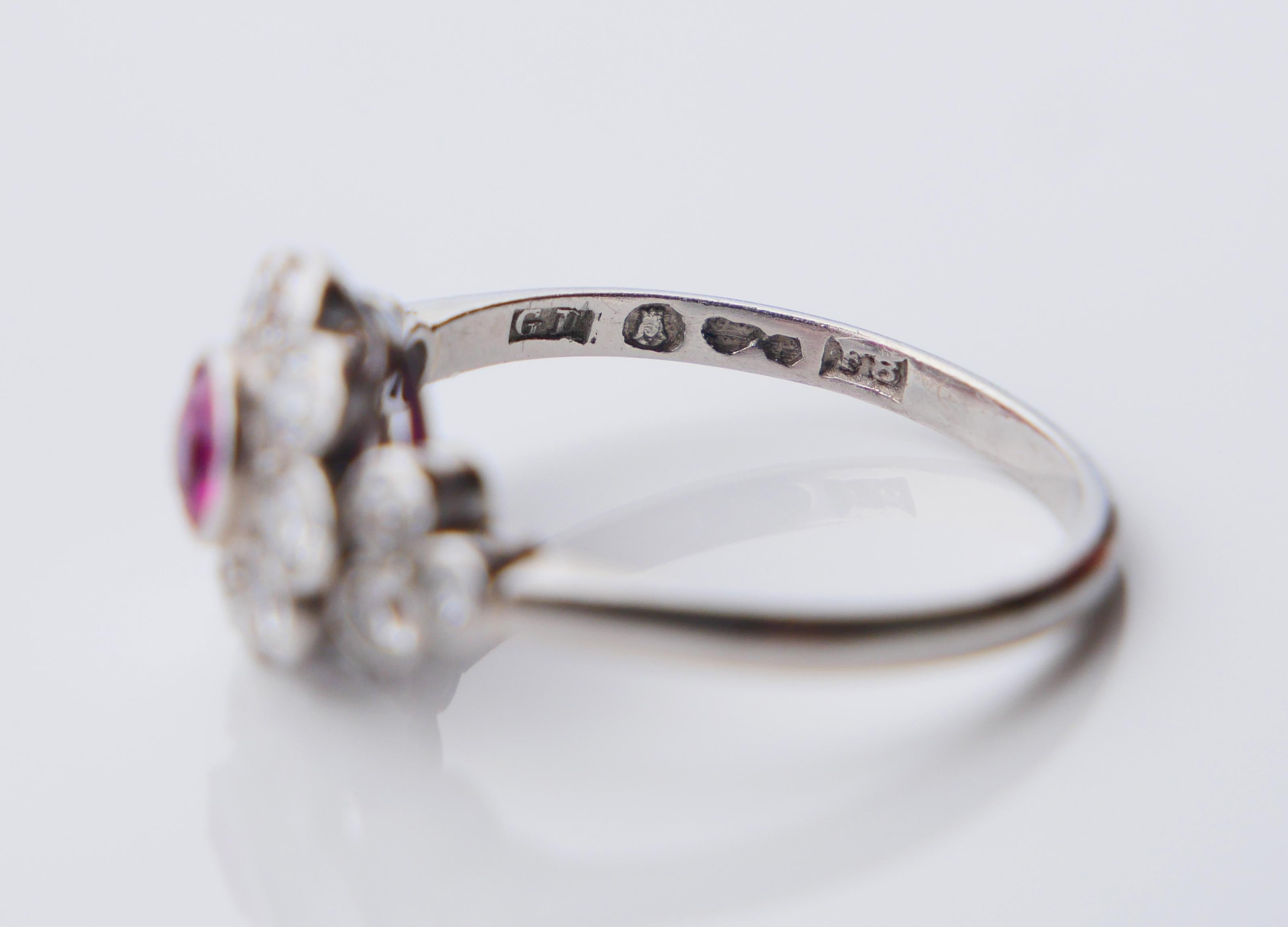 Anello Halo 1932 con rubino naturale 0,5ct e diamanti 1ctw in platino massiccio ØUS6,75 /3,8gr in vendita 9