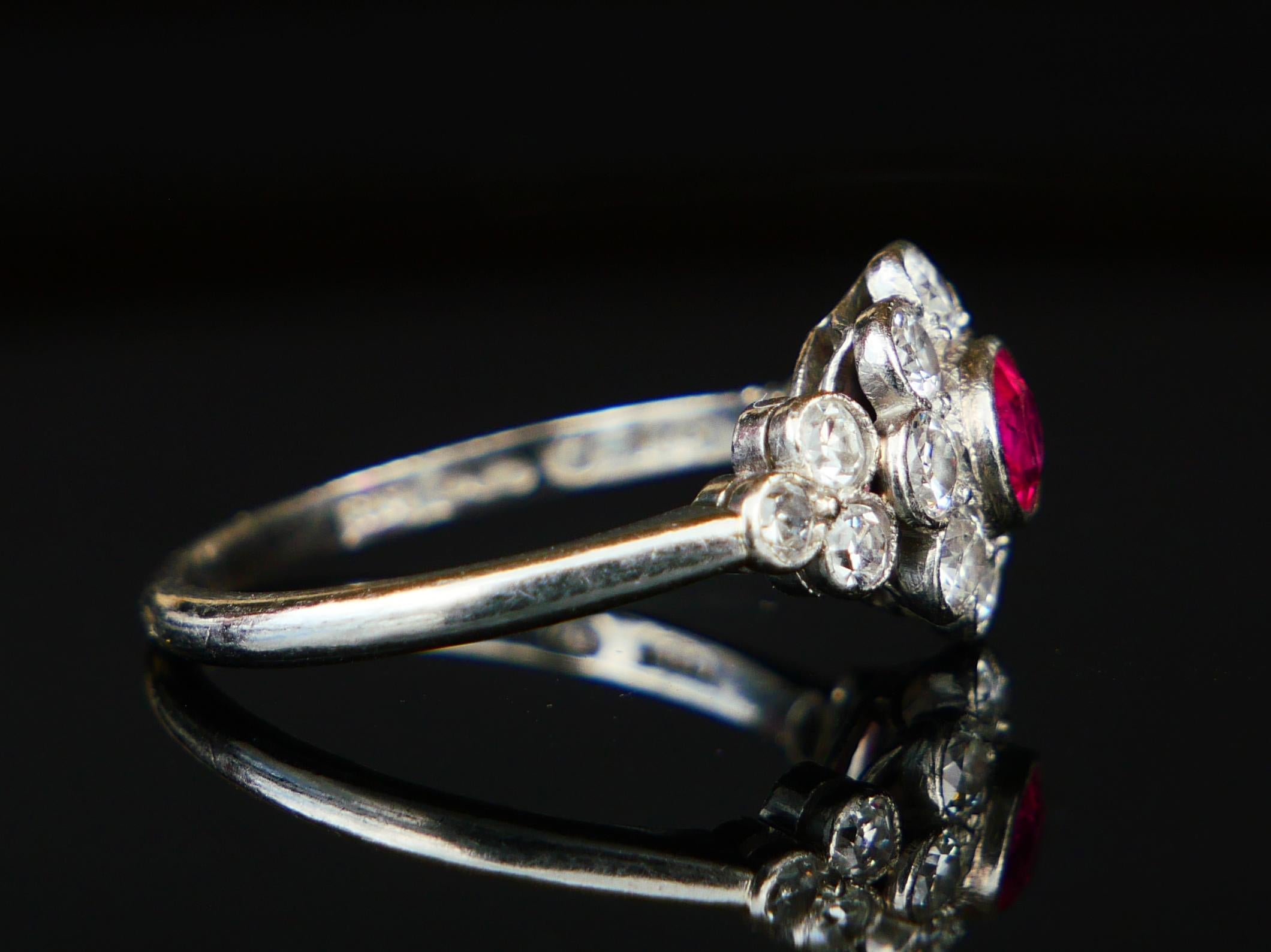 Taglio antico europeo Anello Halo 1932 con rubino naturale 0,5ct e diamanti 1ctw in platino massiccio ØUS6,75 /3,8gr in vendita