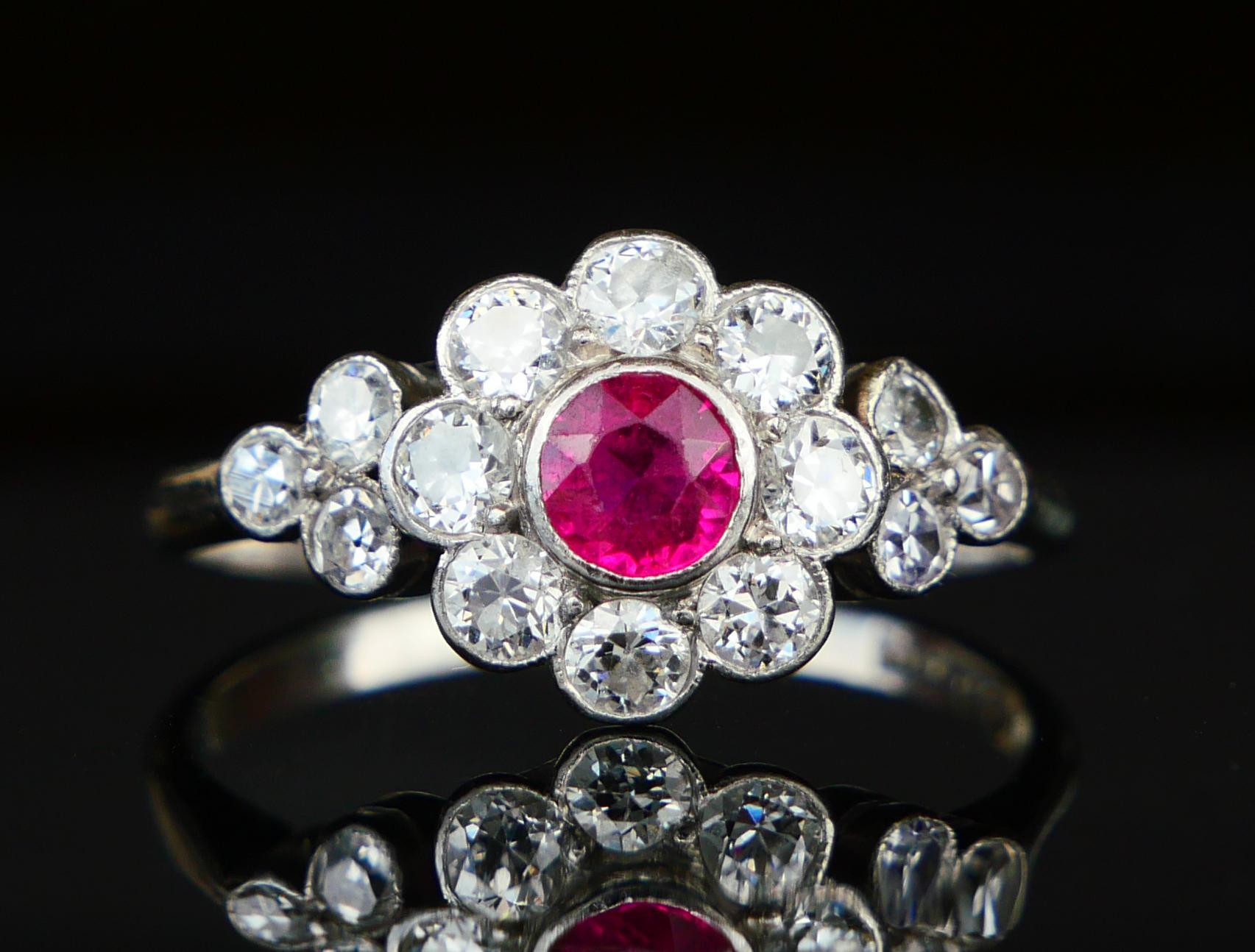 Anello Halo 1932 con rubino naturale 0,5ct e diamanti 1ctw in platino massiccio ØUS6,75 /3,8gr in vendita 1