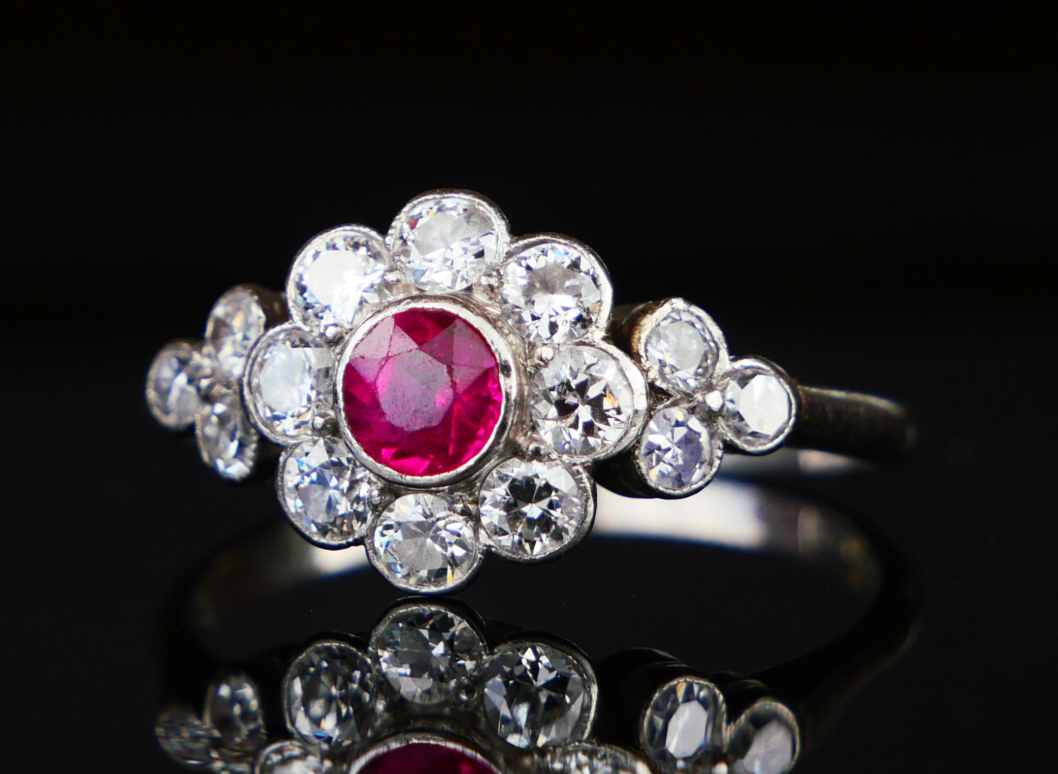Anello Halo 1932 con rubino naturale 0,5ct e diamanti 1ctw in platino massiccio ØUS6,75 /3,8gr in vendita 2