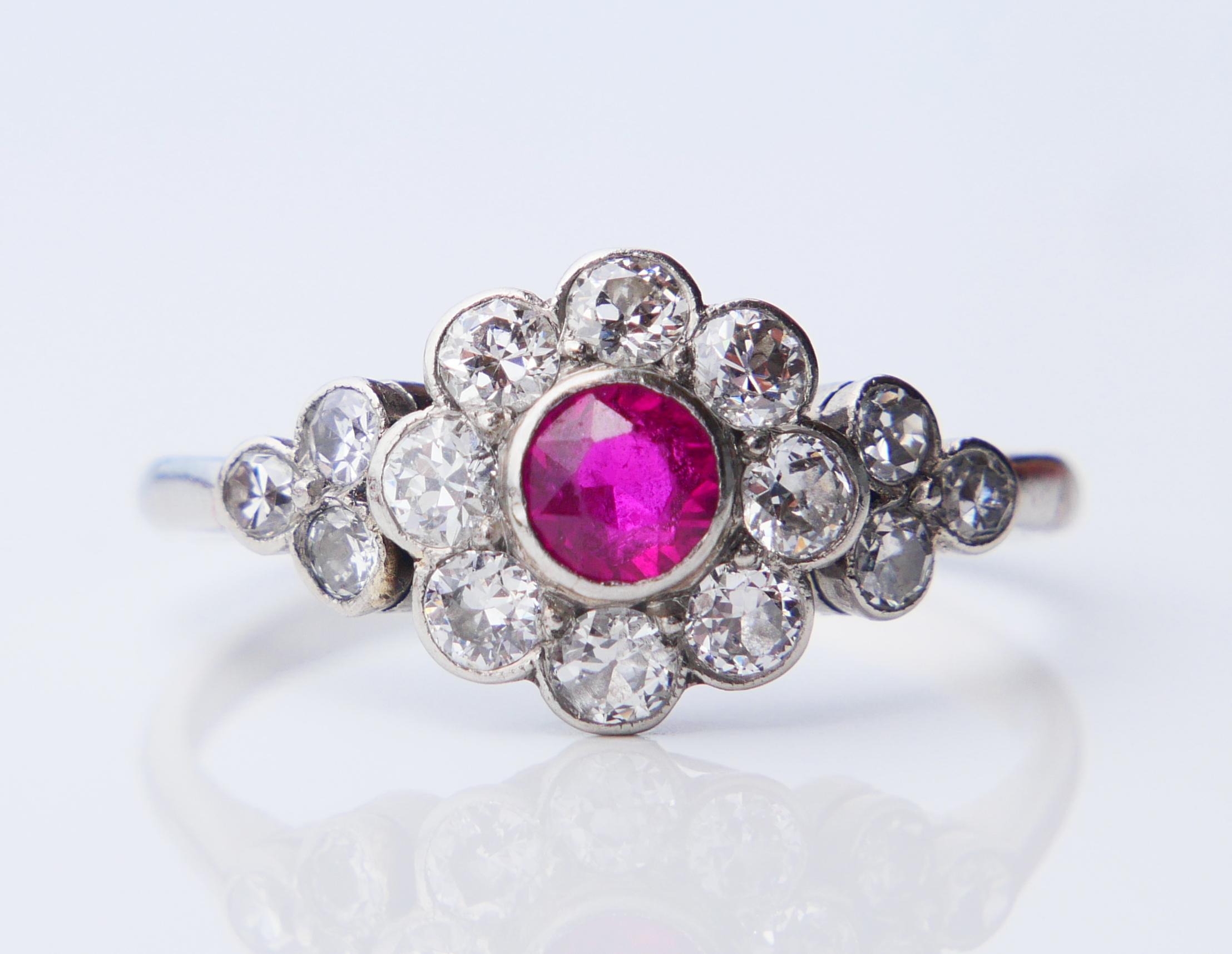 Anello Halo 1932 con rubino naturale 0,5ct e diamanti 1ctw in platino massiccio ØUS6,75 /3,8gr in vendita 3