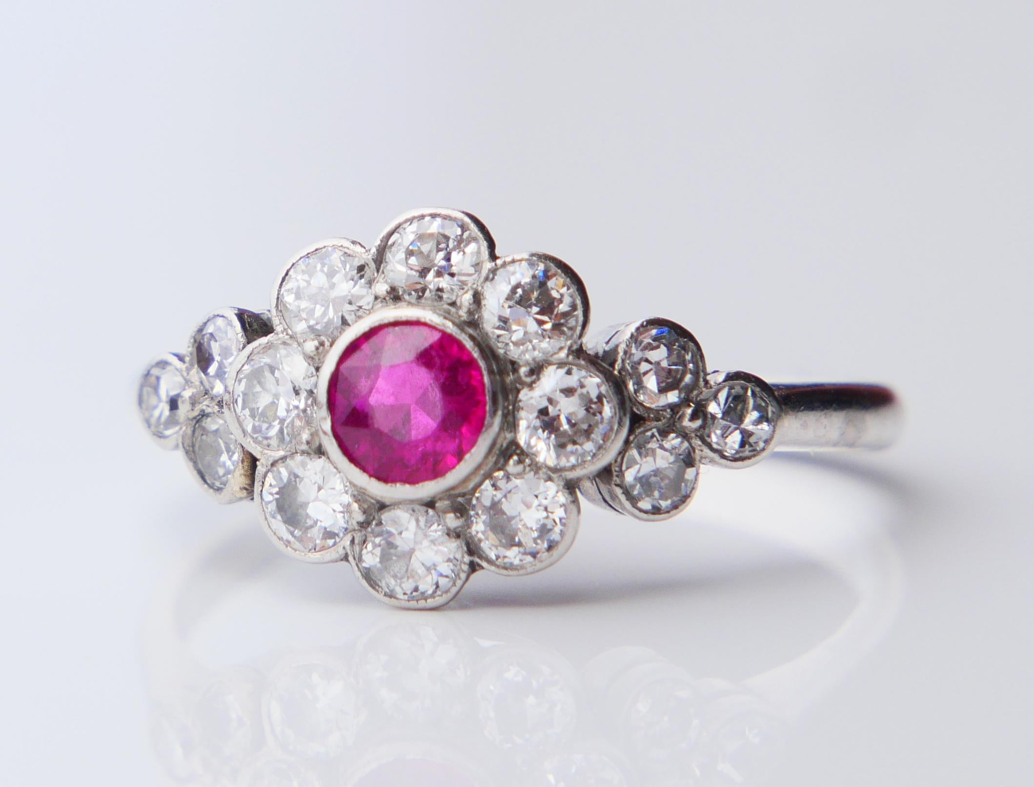 Anello Halo 1932 con rubino naturale 0,5ct e diamanti 1ctw in platino massiccio ØUS6,75 /3,8gr in vendita 4