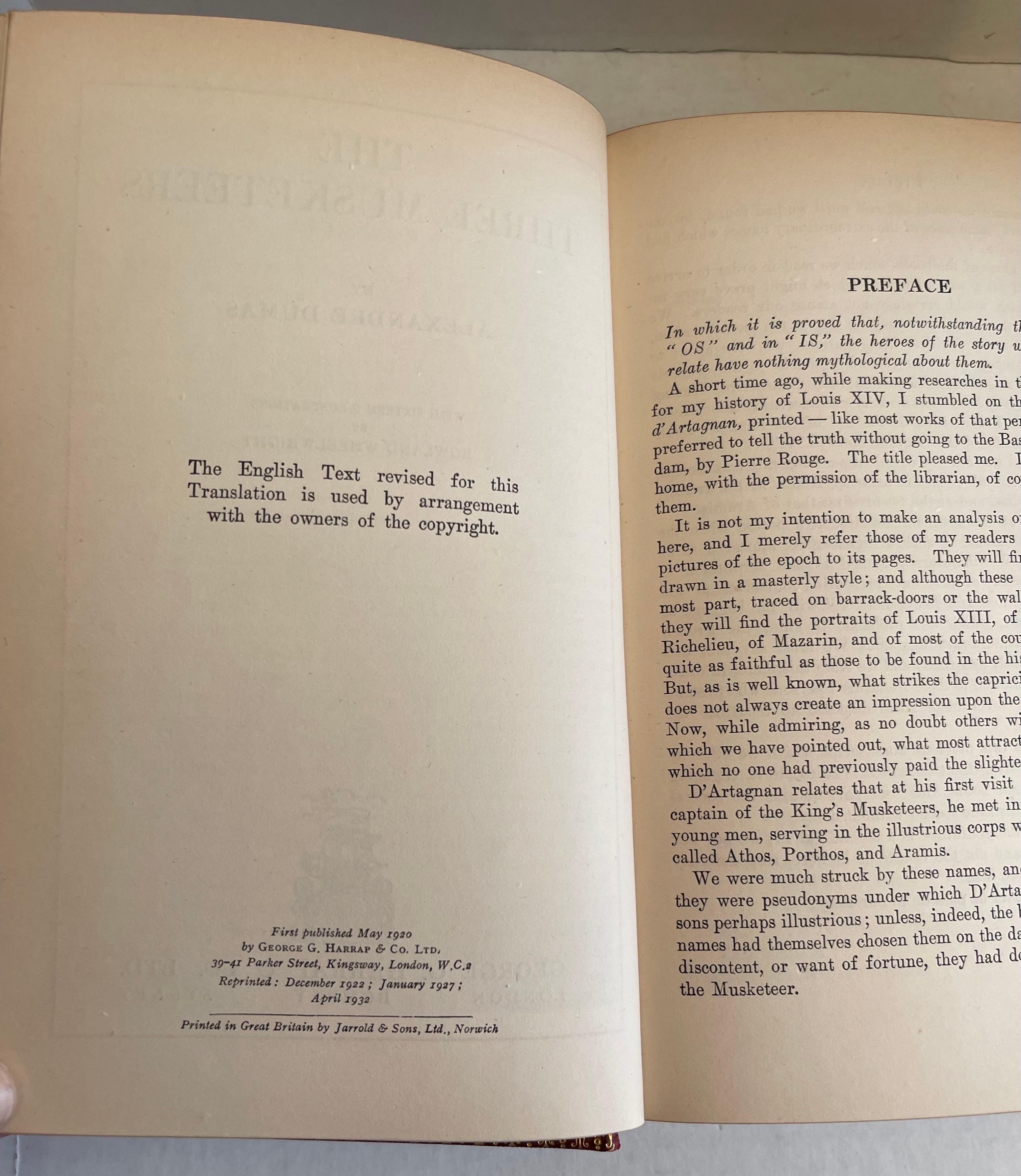 Mid-20th Century 1932 Leather Bound The Three Musketeers by Alexandre Dumas For Sale
