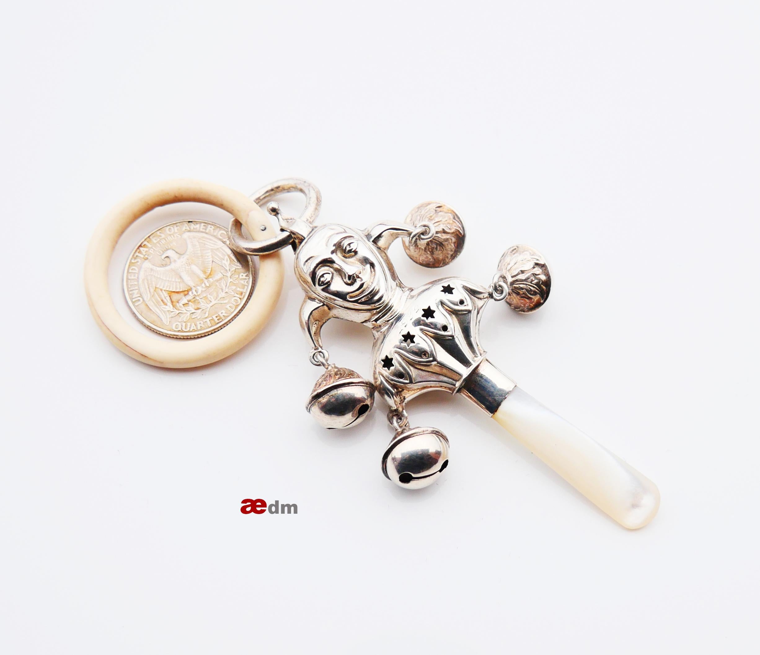 1932 Lennart's Jocker Baby Rattle Teether Toy Sterling Silver / 18gr For Sale 5