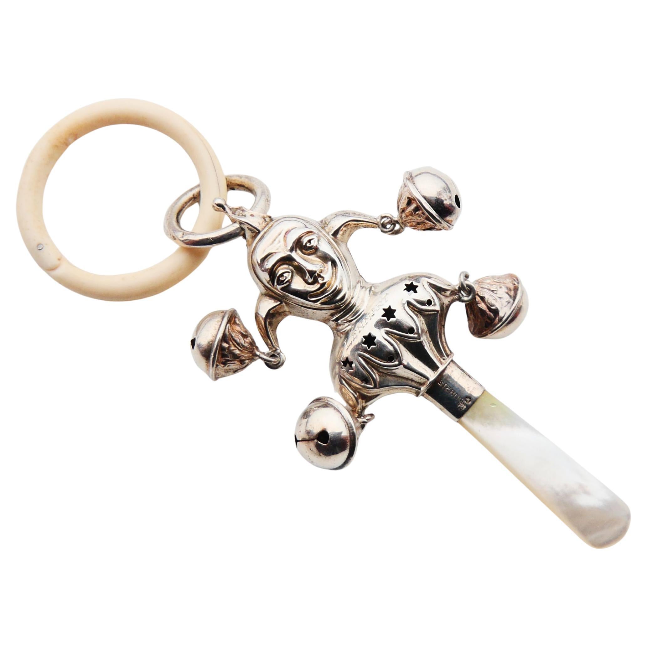 1932 Lennart's Jocker Baby Rattle Teether Toy Sterling Silver / 18gr For Sale