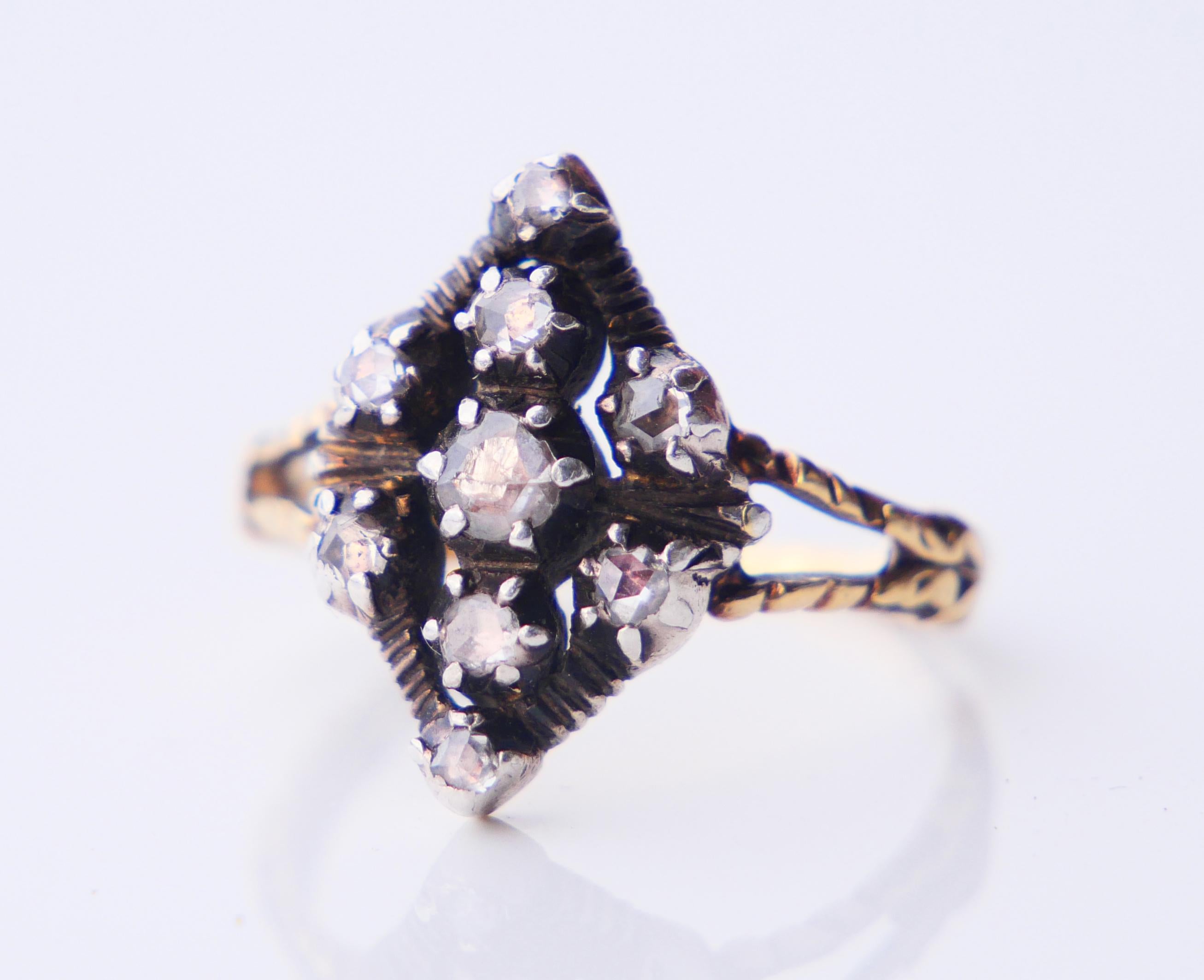 1932 Nordic Ring Diamonds solid 18K Gold Silver US6.75 / 3.96gr For Sale 5