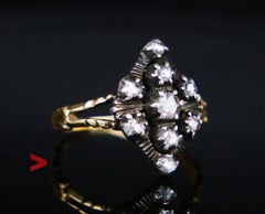 1932 Nordic Ring Diamonds solid 18K Gold Silver US6.75 / 3.96gr