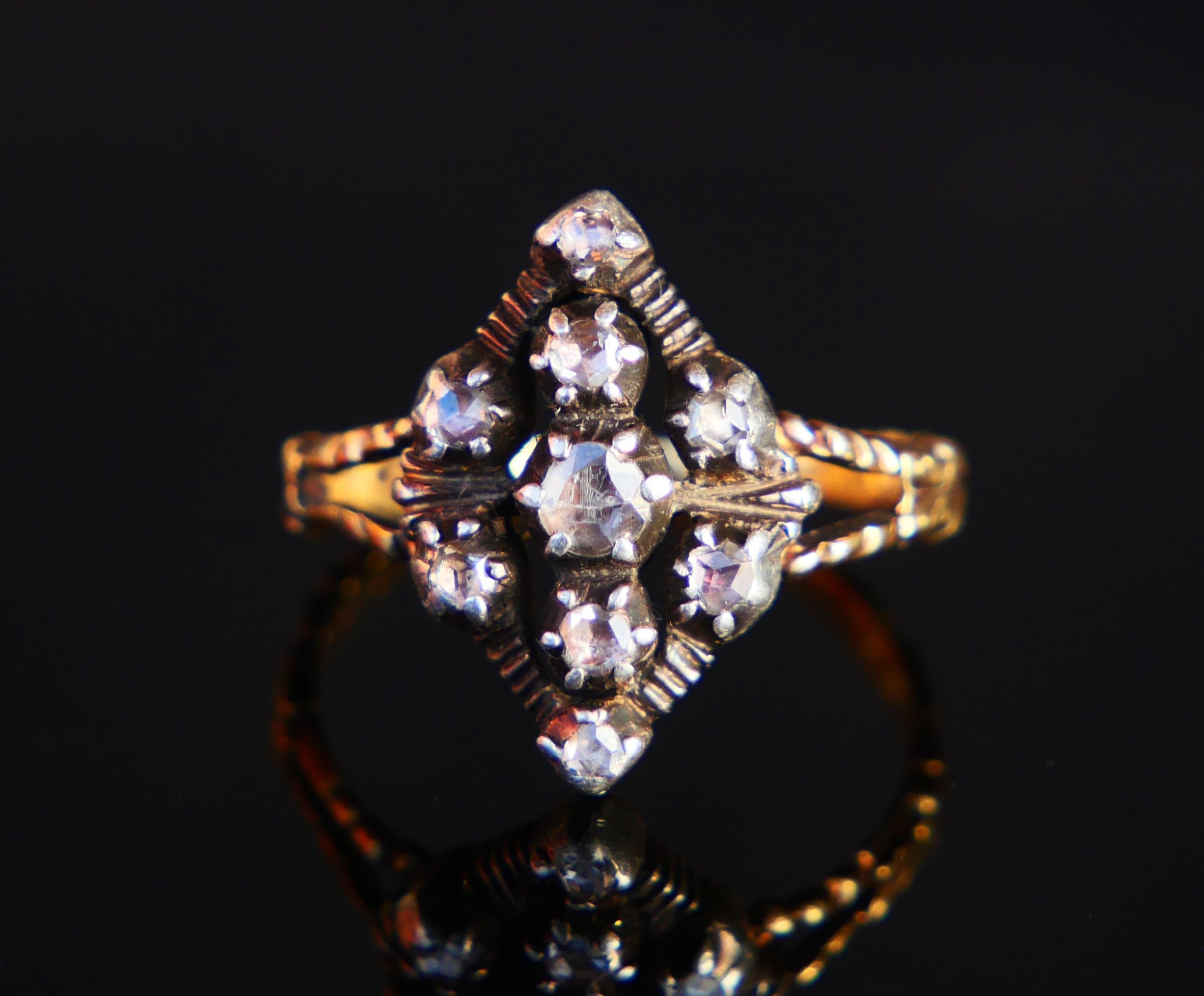 Art Deco 1932 Nordic Ring Diamonds solid 18K Gold Silver US6.75 / 3.96gr For Sale