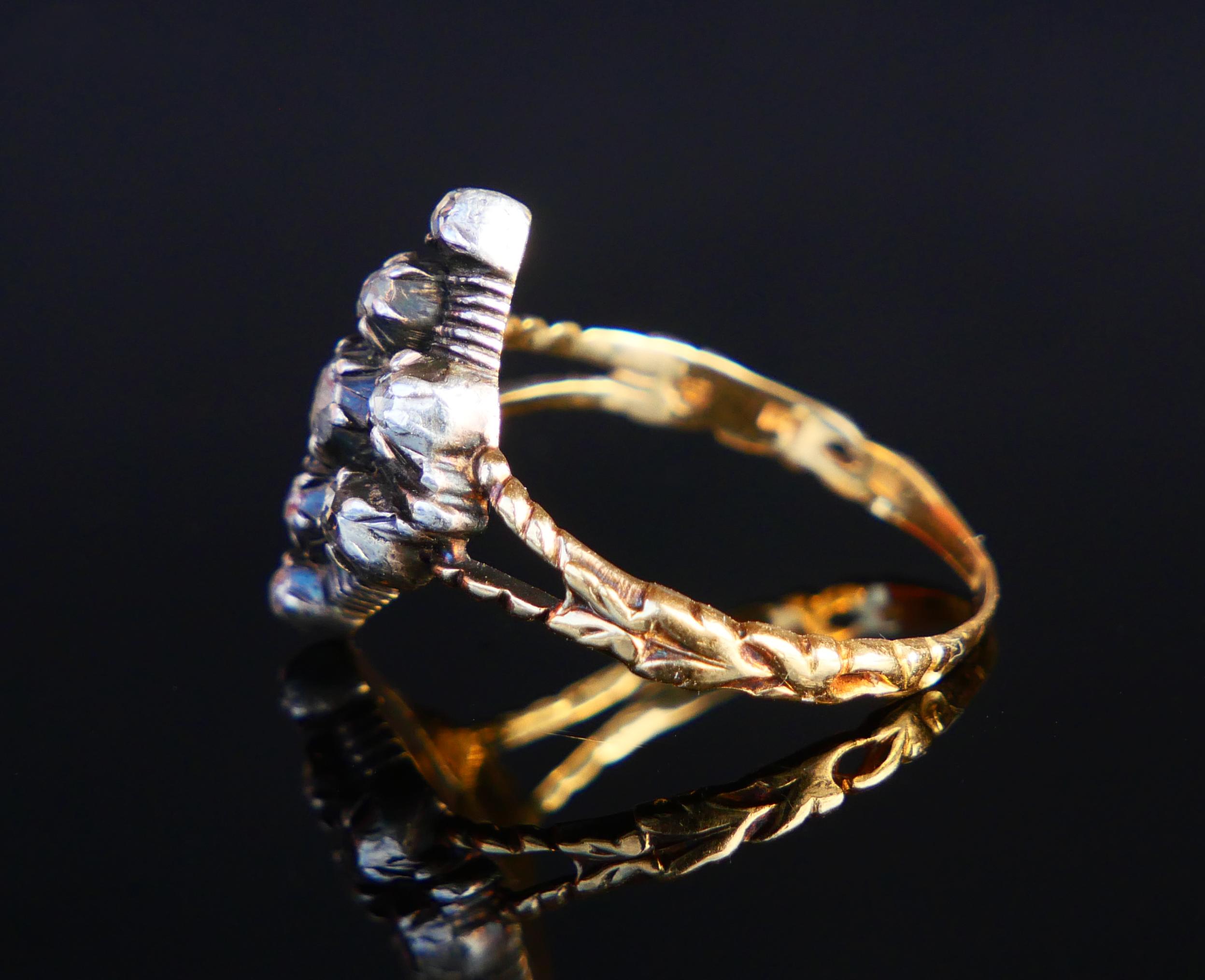 Rose Cut 1932 Nordic Ring Diamonds solid 18K Gold Silver US6.75 / 3.96gr For Sale