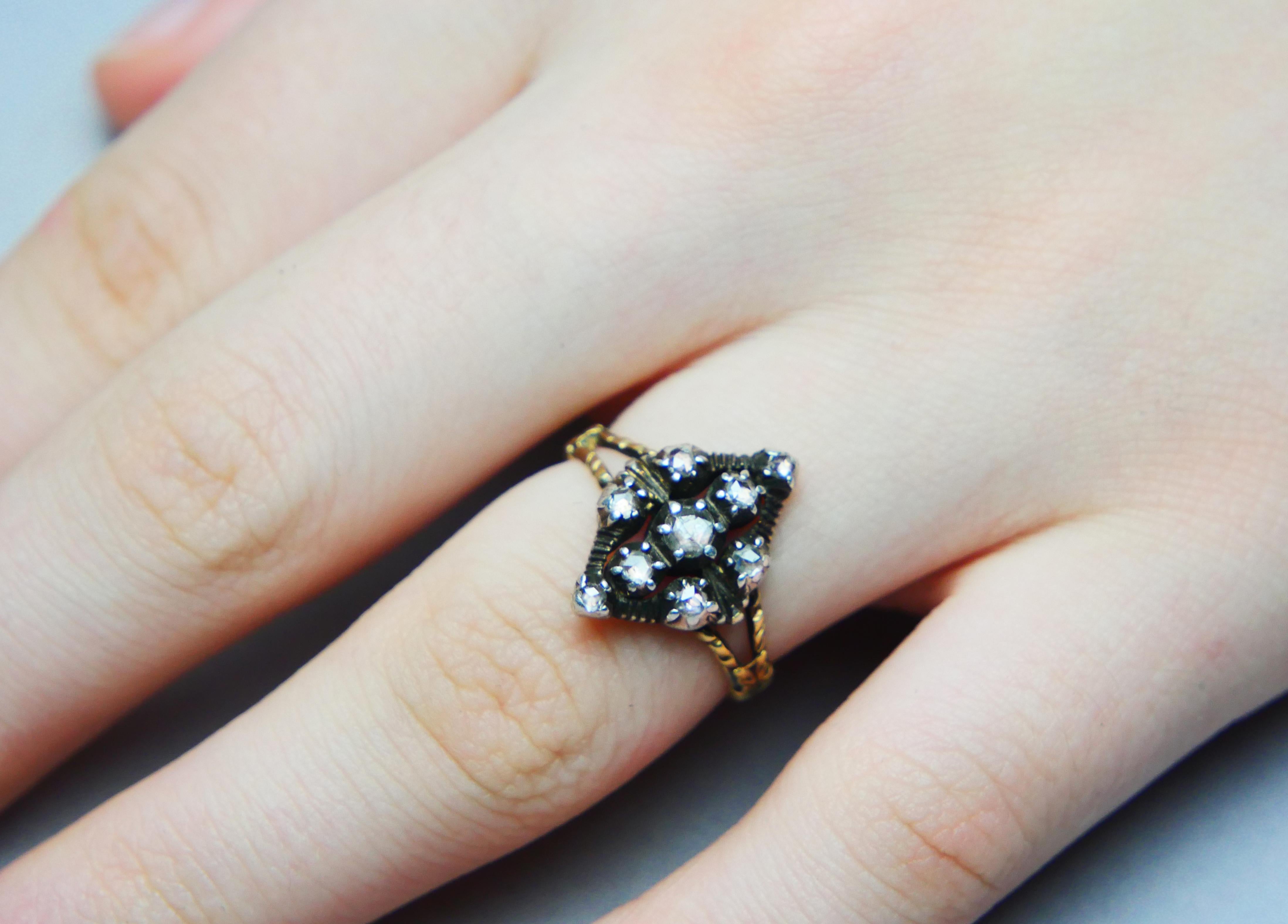 1932 Nordic Ring Diamonds solid 18K Gold Silver US6.75 / 3.96gr For Sale 1