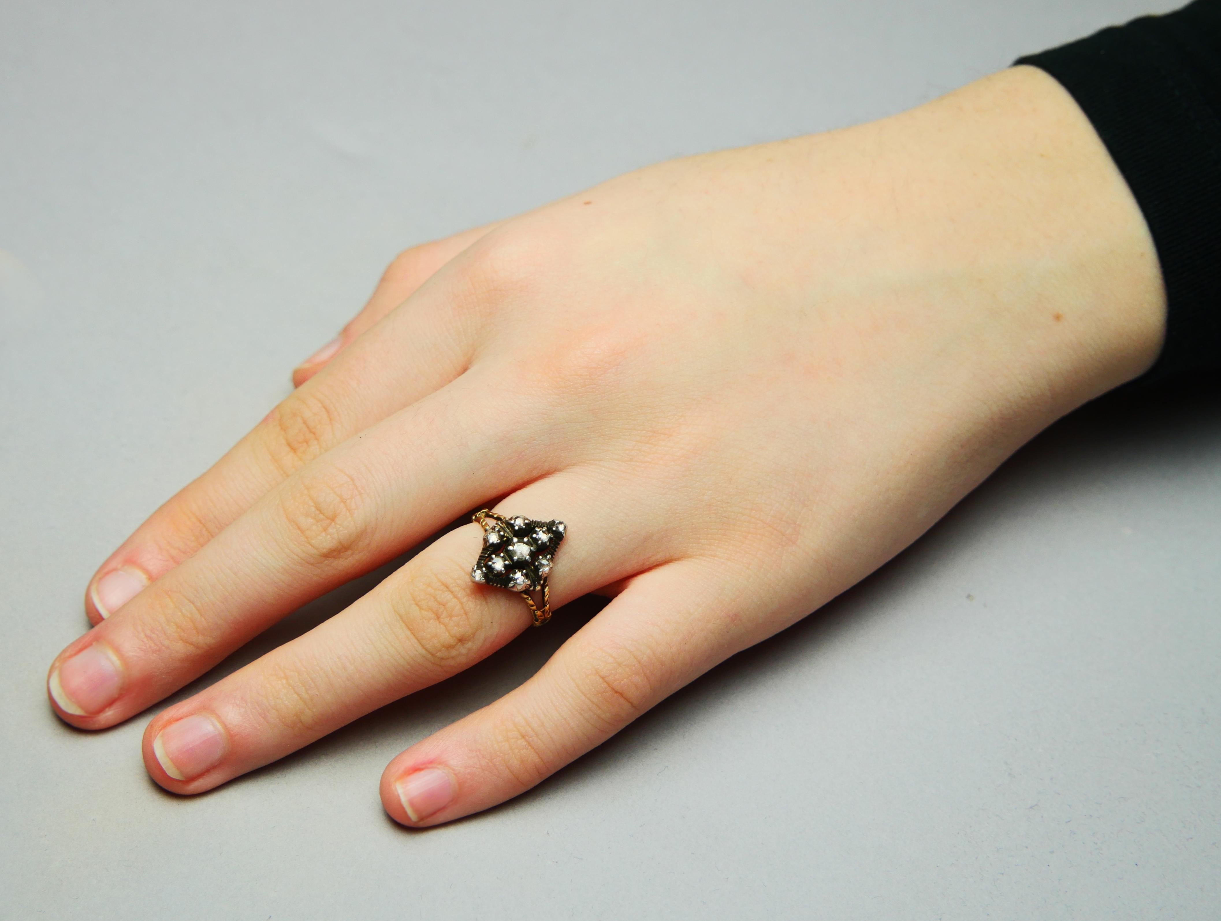 1932 Nordic Ring Diamonds solid 18K Gold Silver US6.75 / 3.96gr For Sale 2