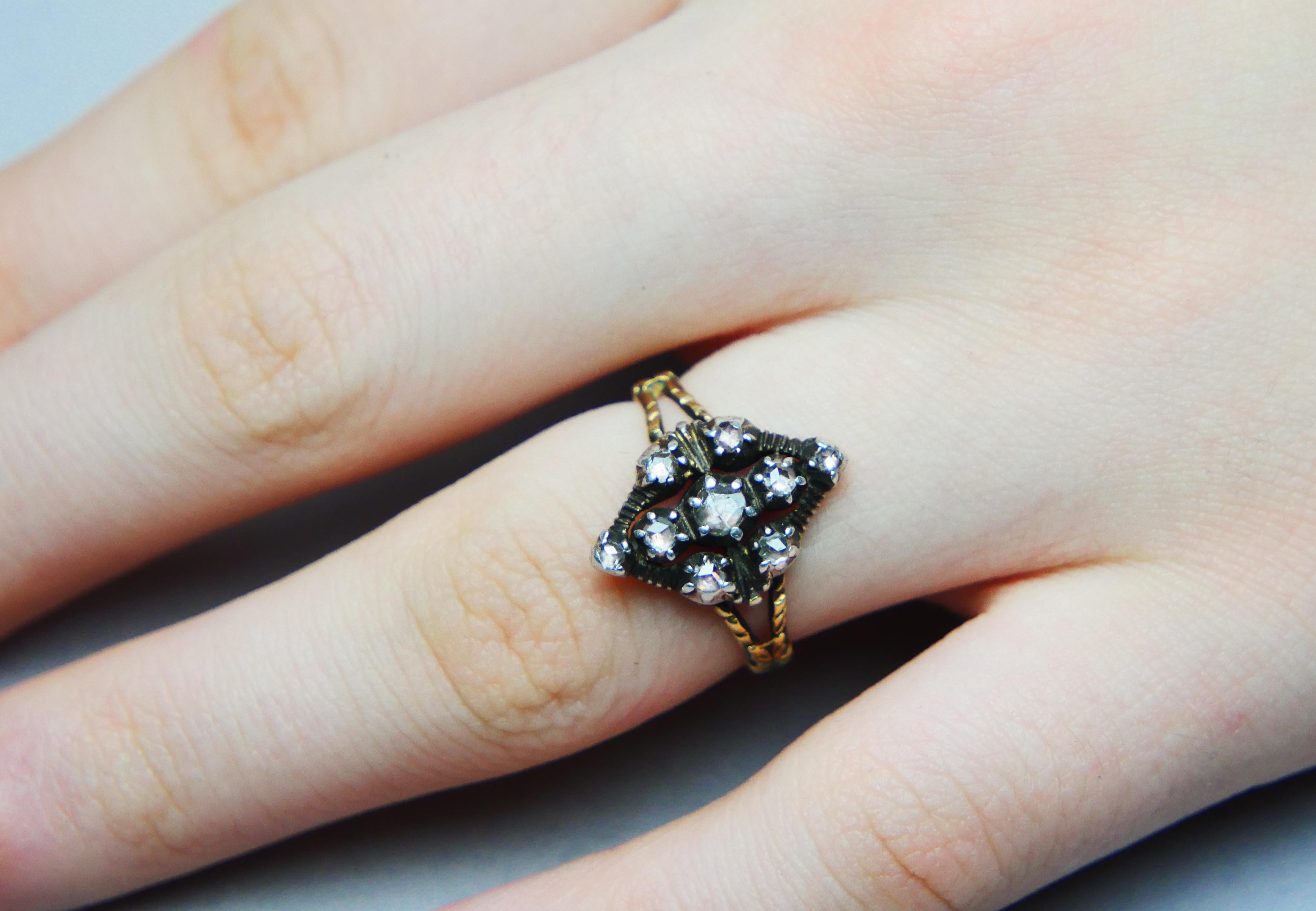1932 Nordic Ring Diamonds solid 18K Gold Silver US6.75 / 3.96gr For Sale 3
