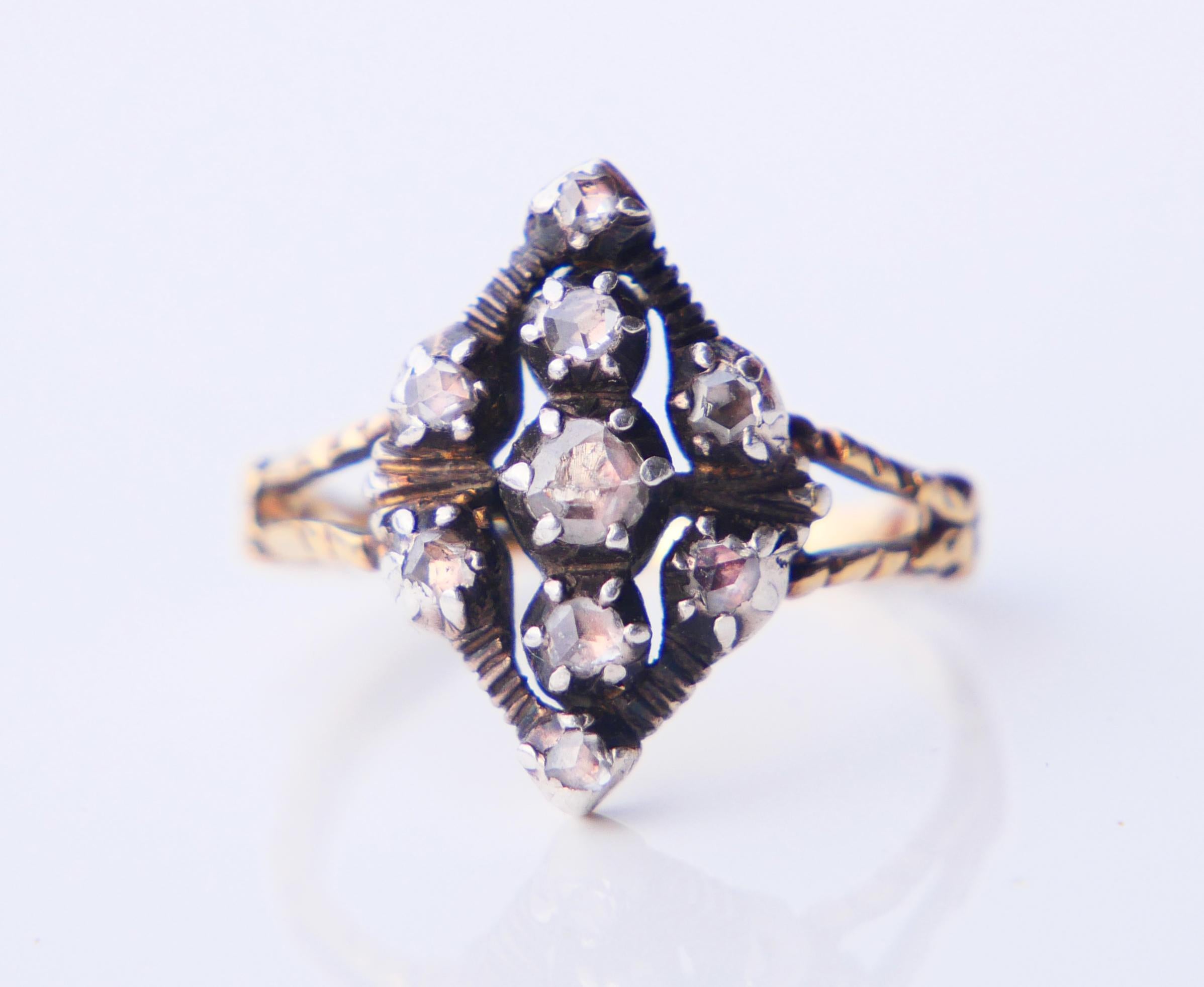 1932 Nordic Ring Diamonds solid 18K Gold Silver US6.75 / 3.96gr For Sale 4