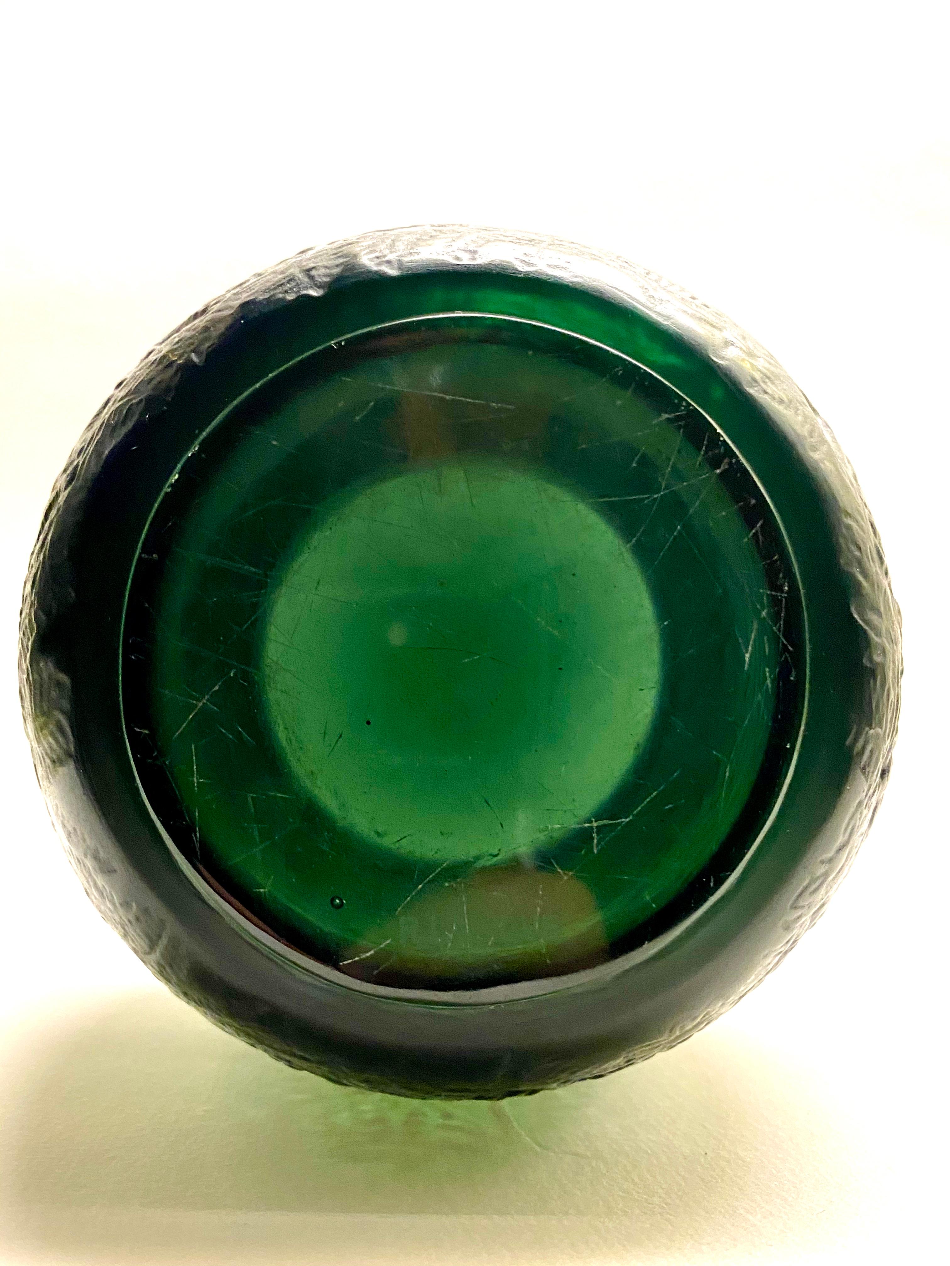 Molded 1932 Original René Lalique Biches Vase in Dark Green Glass
