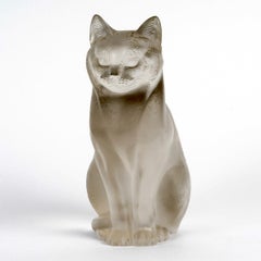 1932 Original René Lalique Chat Assis Sitting Cat Decoration Statuette Glass