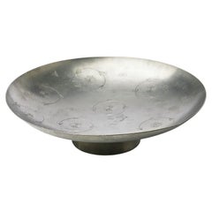 1932 Polished Pewter Footed Dish Engraved with Garlands & Stars by Svenskt Tenn
