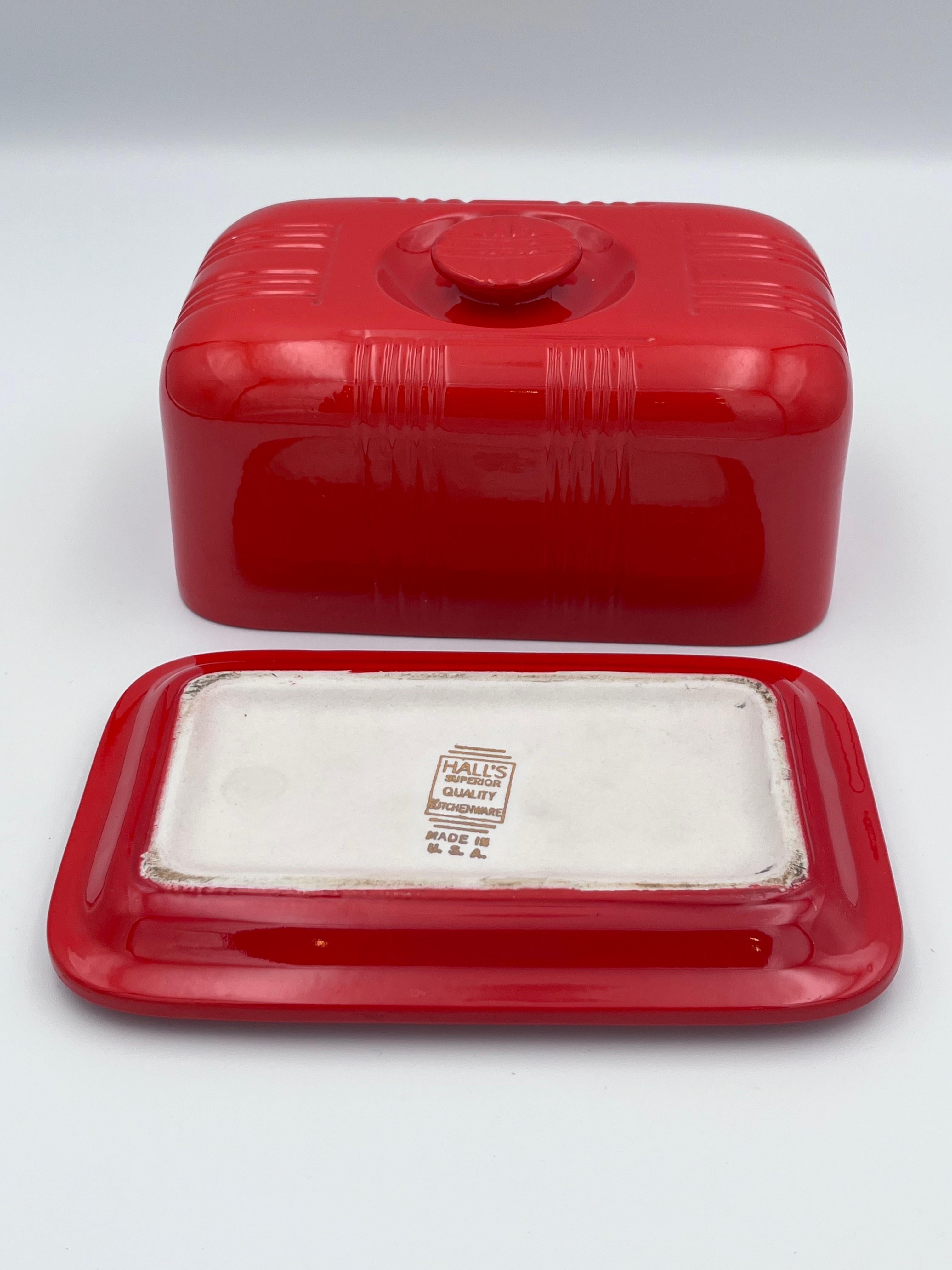 Mid-20th Century 1932 Red Coved 1LB Butter Dish by Hall's Superior Quality Kitchenware
