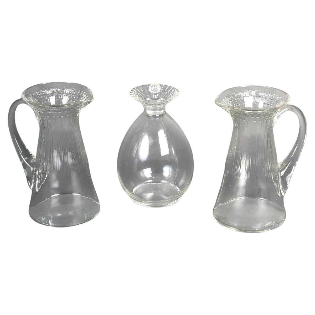 1932 René Lalique - 2 Jarras Y 1 Decantador Art Decó Flor de Cristal