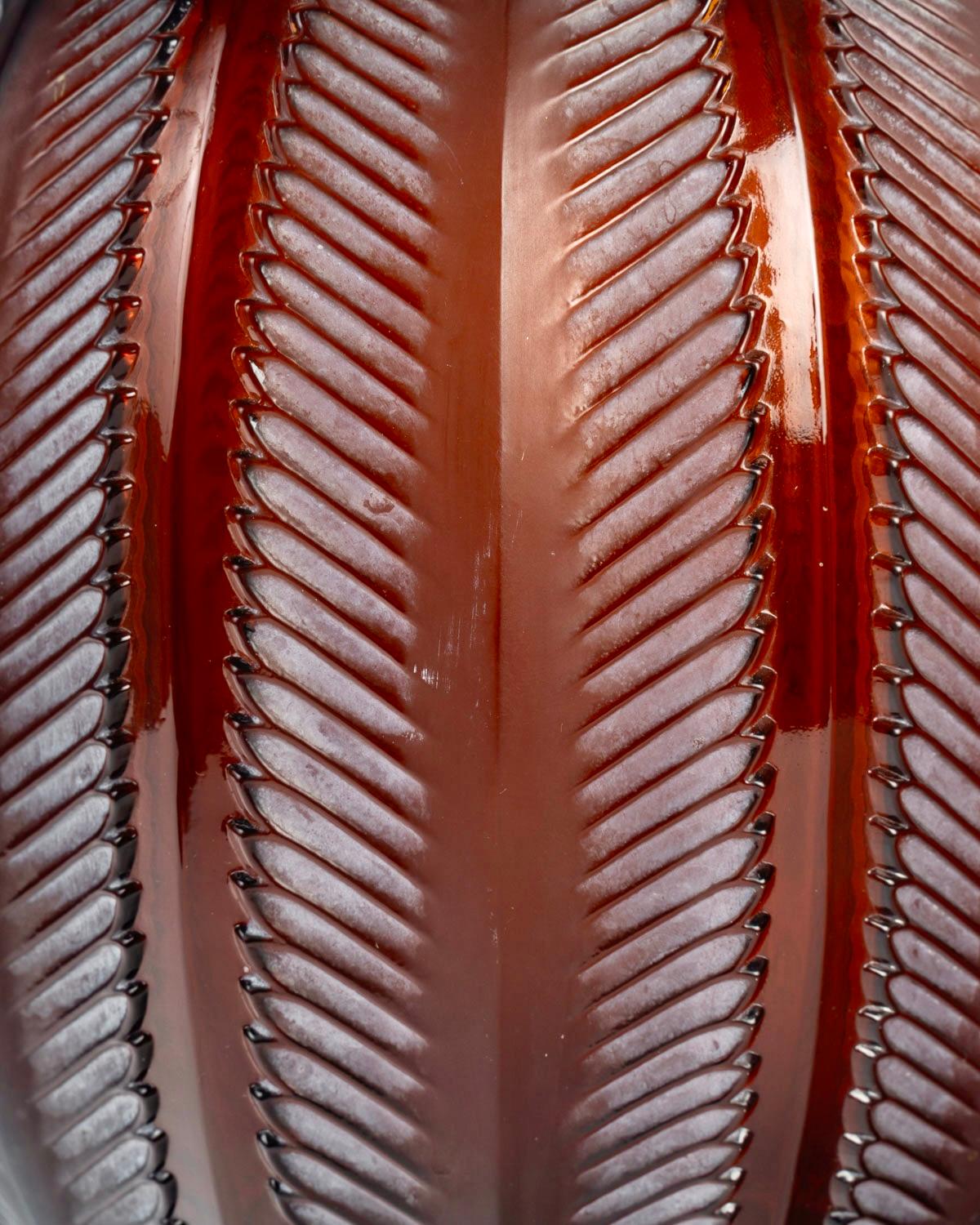 French 1932 René Lalique - Art Deco Vase Biskra Red Amber Glass with White Patina
