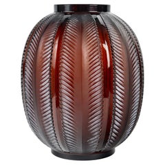 1932 René Lalique - Art Deco Vase Biskra Red Amber Glass with White Patina