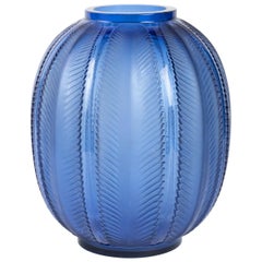1932 René Lalique Biskra Vase in Navy Blue Glass