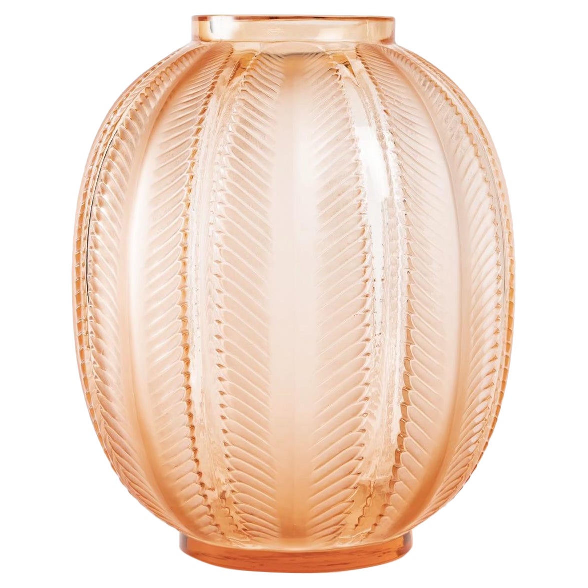 1932 René Lalique Biskra Vase in Salmon Pink Orangy Glass