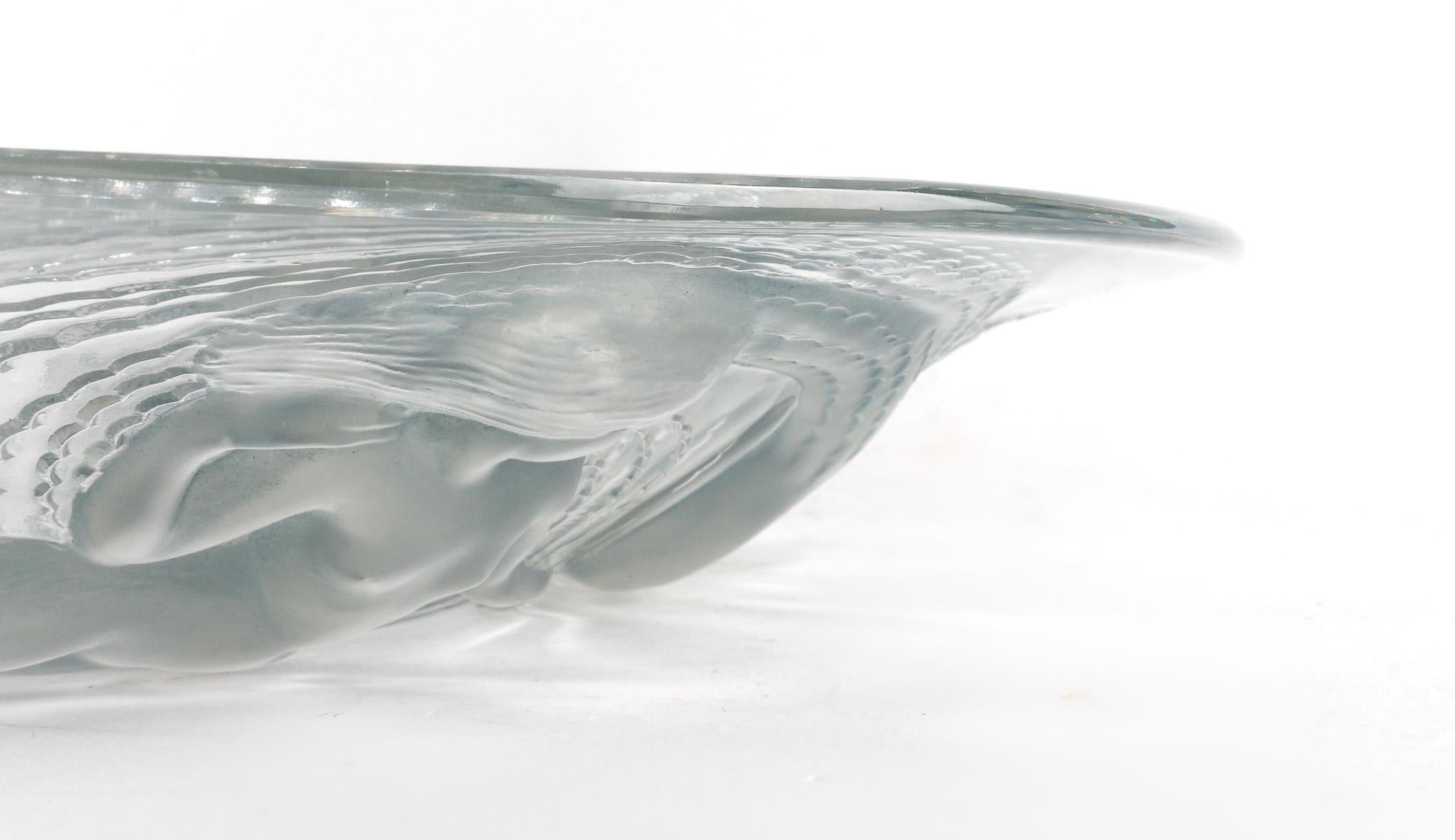 Mid-20th Century 1932 René Lalique Bowl Calypso Glass with Blue Grey Patina, Mermaids For Sale