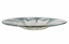 1932 René Lalique, Bowl Plate Oeillets Clear Glass with Blue Patina Carnations