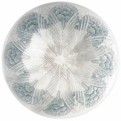 1932 René Lalique, Bowl Plate Oeillets Clear Glass with Sepia Patina Carnations