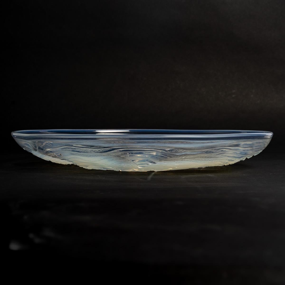 French 1932 René Lalique Dauphins Plate Opalescent Glass Dolphins