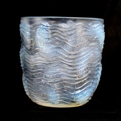1932 René Lalique Dauphins Vase in Opalescent Glass with Grey Patina Dolphins