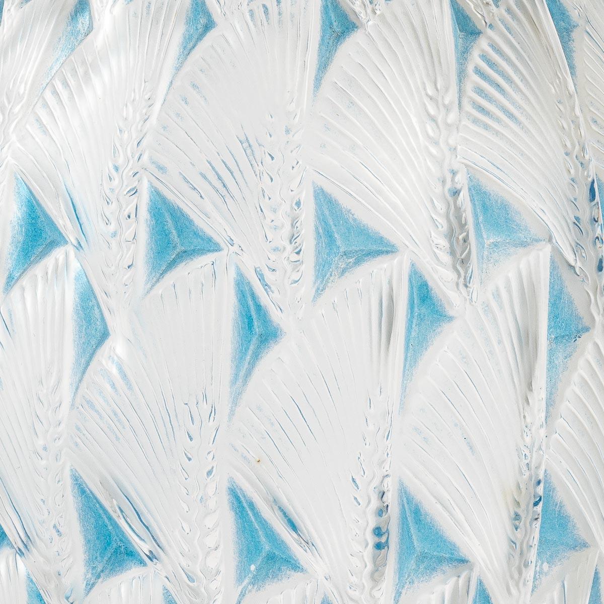 Art Deco 1932 Rene Lalique Grignon Vase in Frosted Glass with Blue Patina