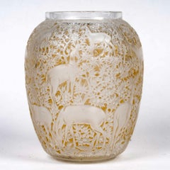 1932 René Lalique Original Vase Biches Deers Glass with Sepia Patina