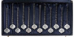 1932 René Lalique Set of 12 Barr Champagne Cocktail Glass Swizzle Sticks in Box