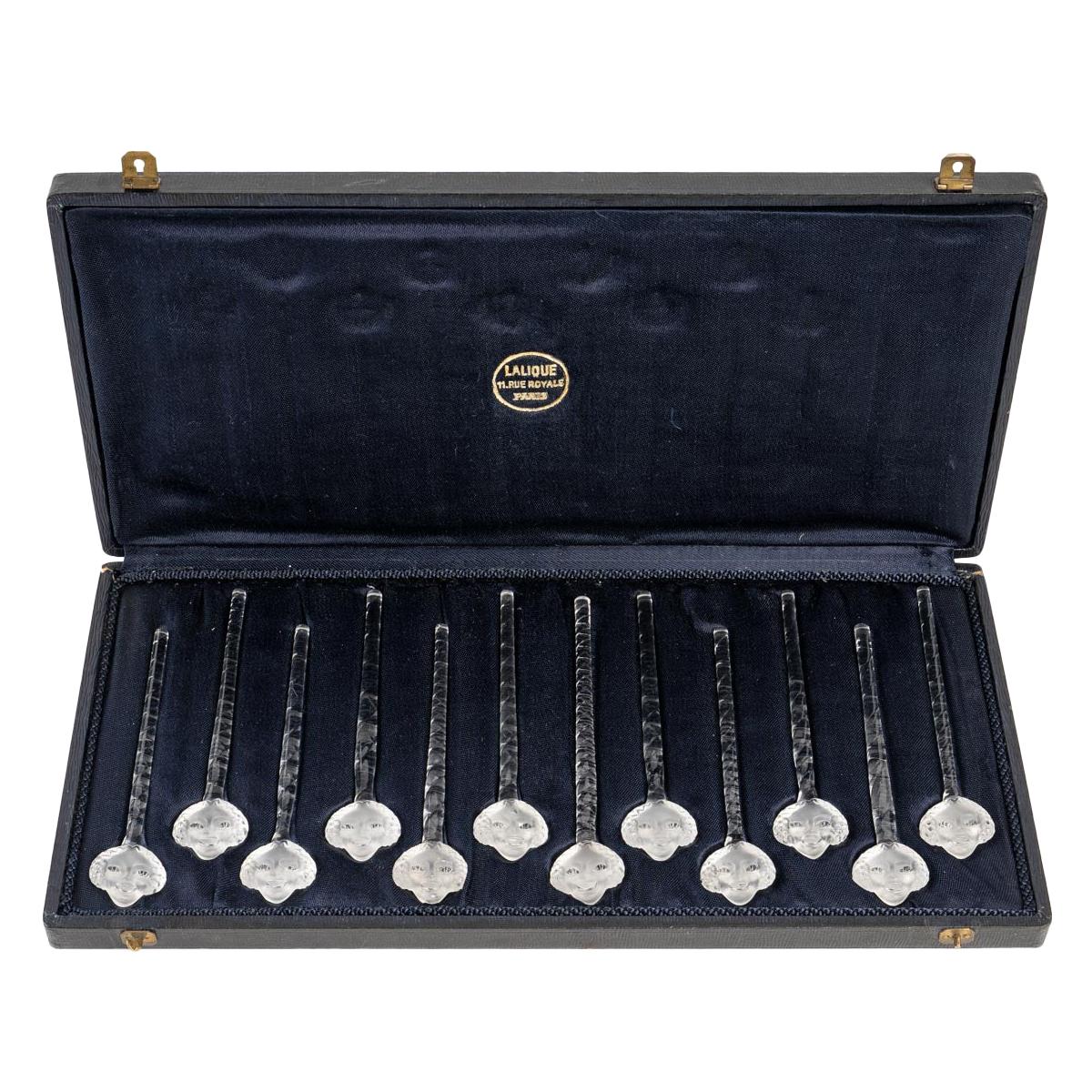 1932 René Lalique Set of 12 Barr Champagne Cocktail Glass Swizzle Sticks in Box