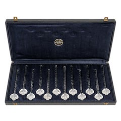 1932 René Lalique Set of 12 Barr Champagne Cocktail Glass Swizzle Sticks in Box