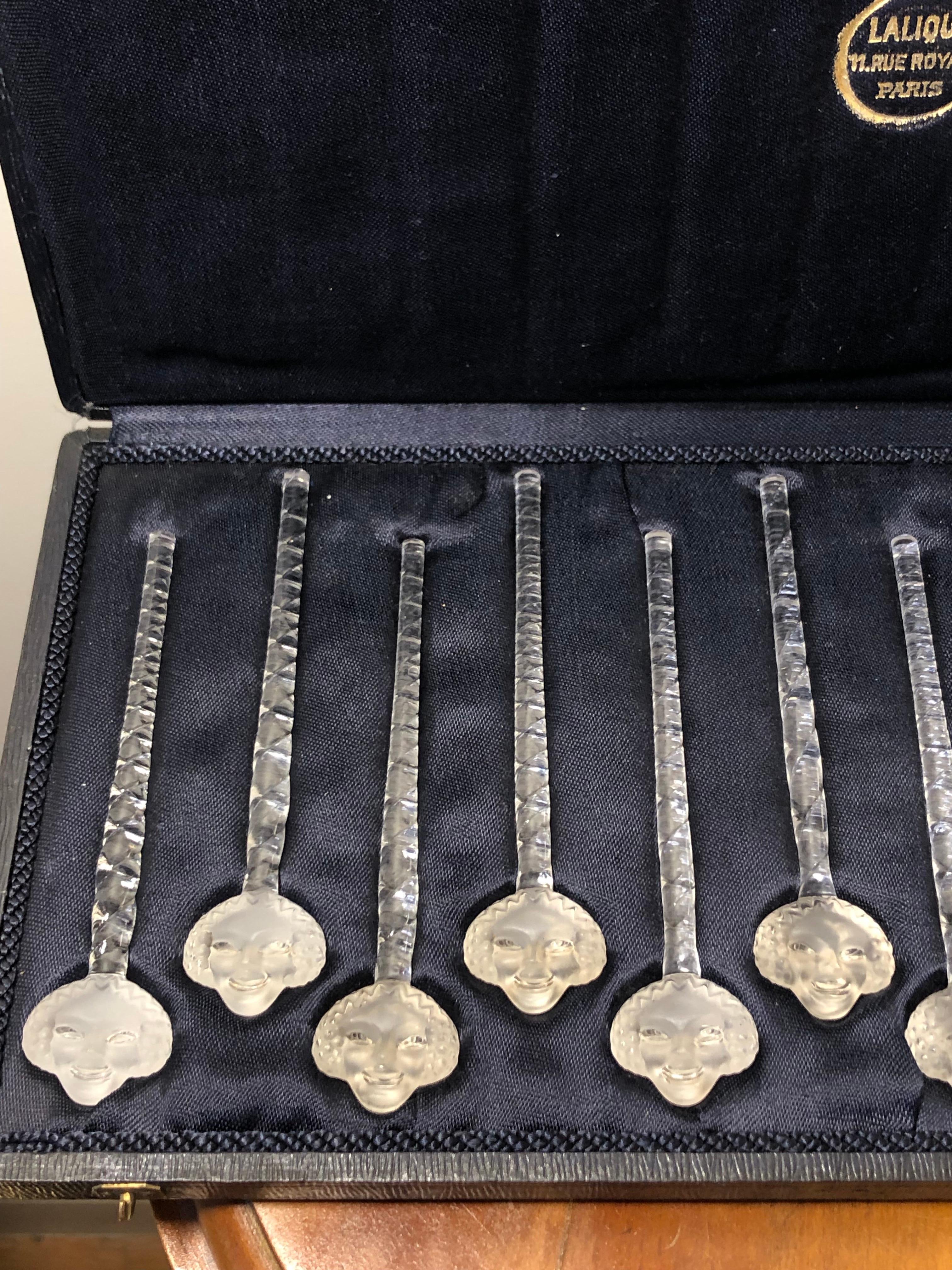 Molded 1932 René Lalique Set of 12 Barr Champagne Cocktail Swizzle Sticks in Box