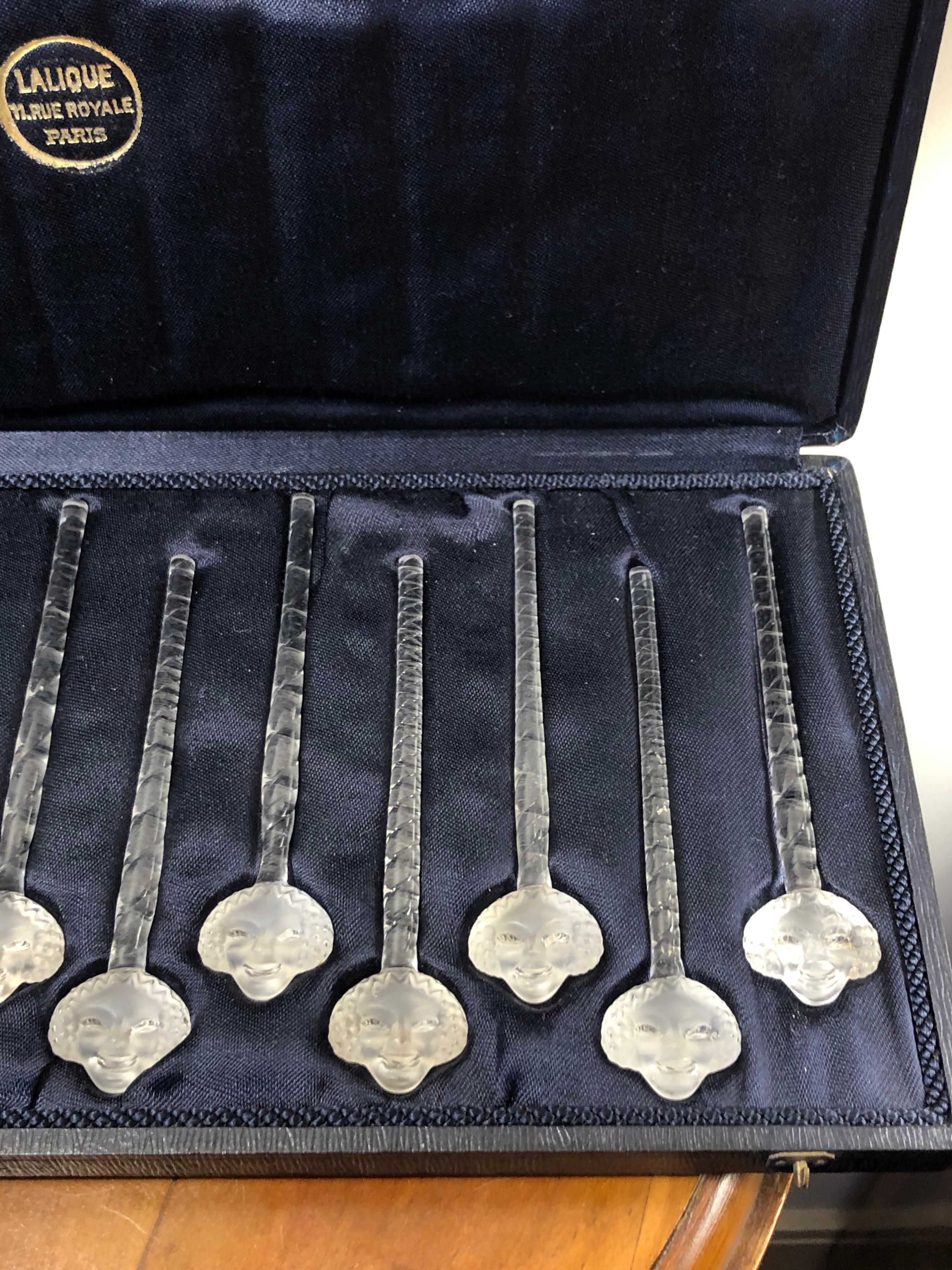1932 René Lalique Set of 12 Barr Champagne Cocktail Swizzle Sticks in Box In Good Condition In Boulogne Billancourt, FR
