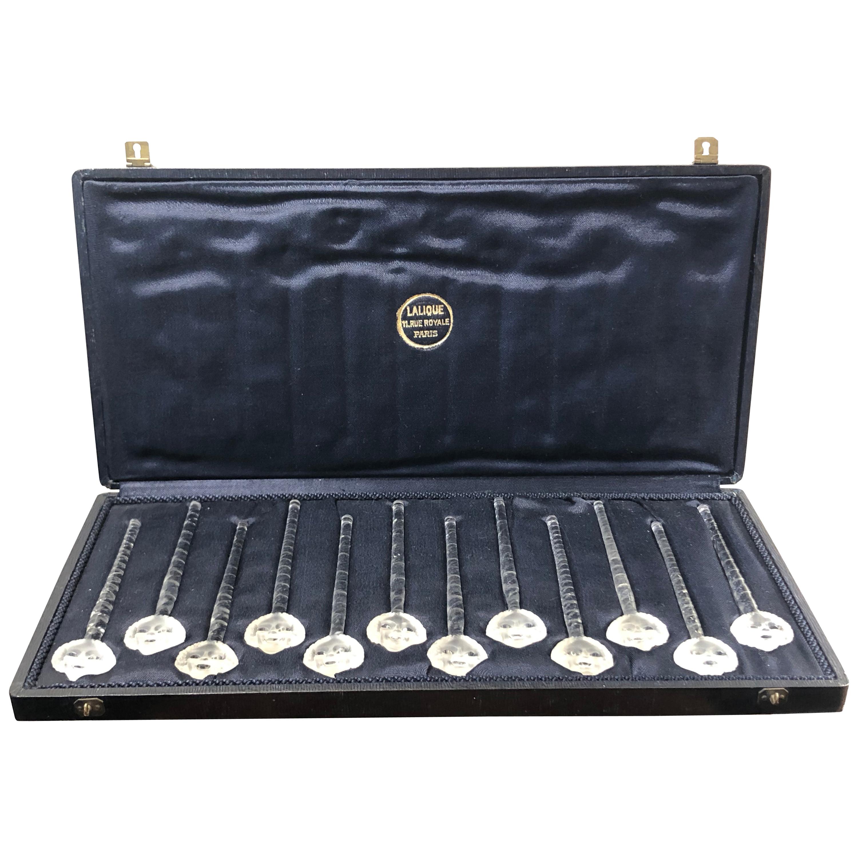 1932 René Lalique Set of 12 Barr Champagne Cocktail Swizzle Sticks in Box