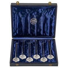 1932 René Lalique Set of 6 Barr Champagne Cocktail Glass Swizzle Sticks in Box